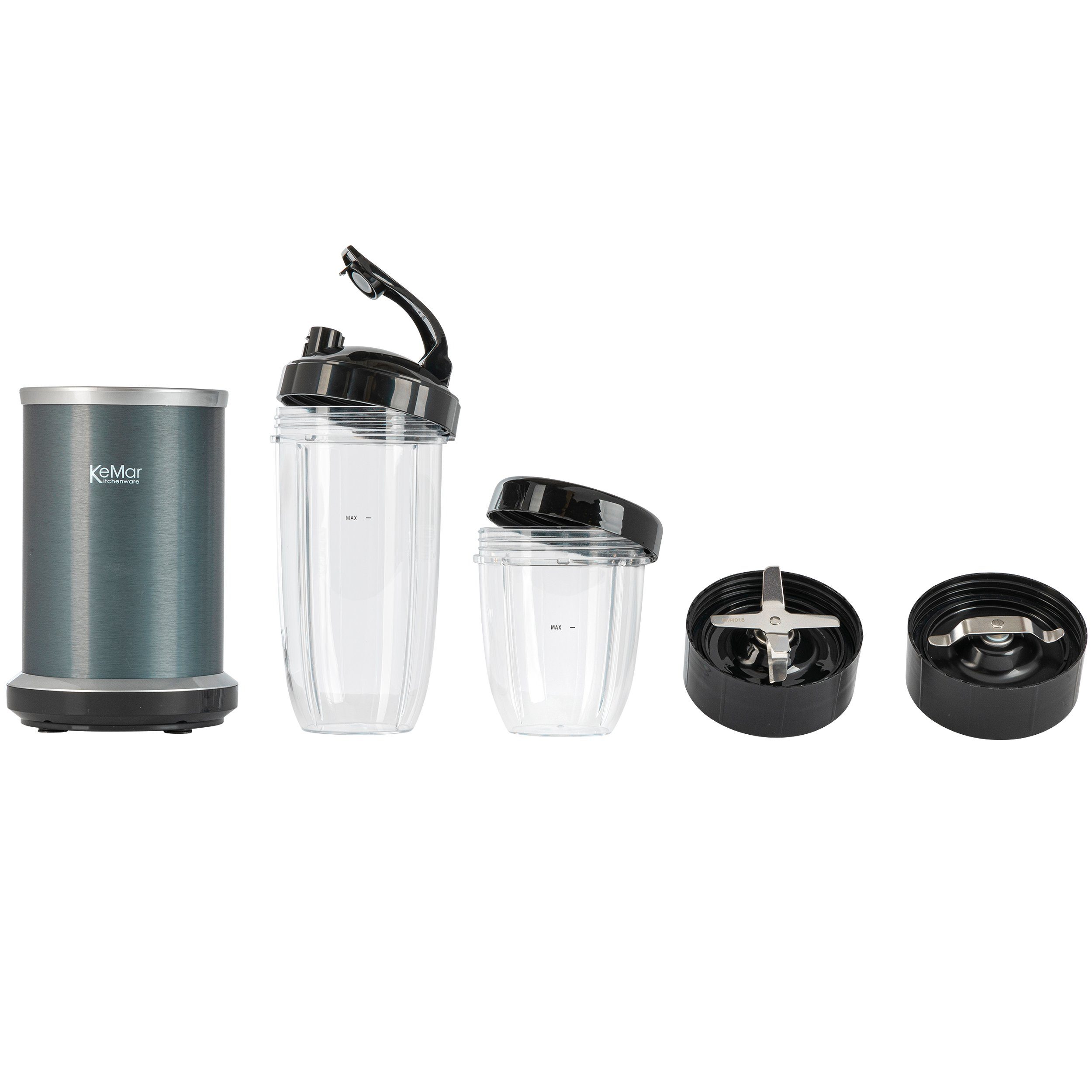 KeMar Kitchenware Standmixer KSB-100G, 1000 W, 2 Becher, 2 Klingen, Deckel + Trinkdeckel, Smoothiemaker, Mixer