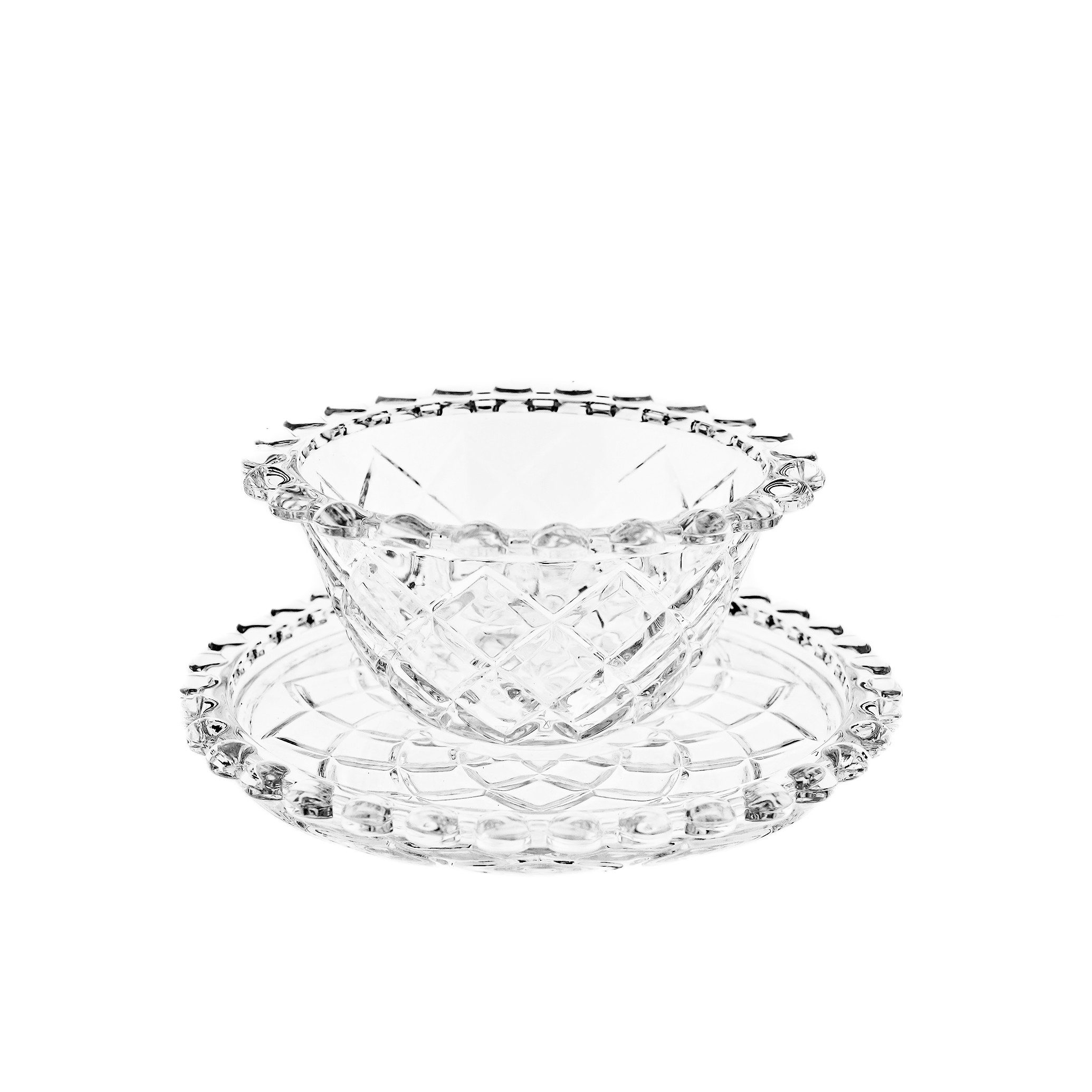 Sunay Dessertschale mit Unterteller, 12-teiliges Glasschalenset - Perlen Design