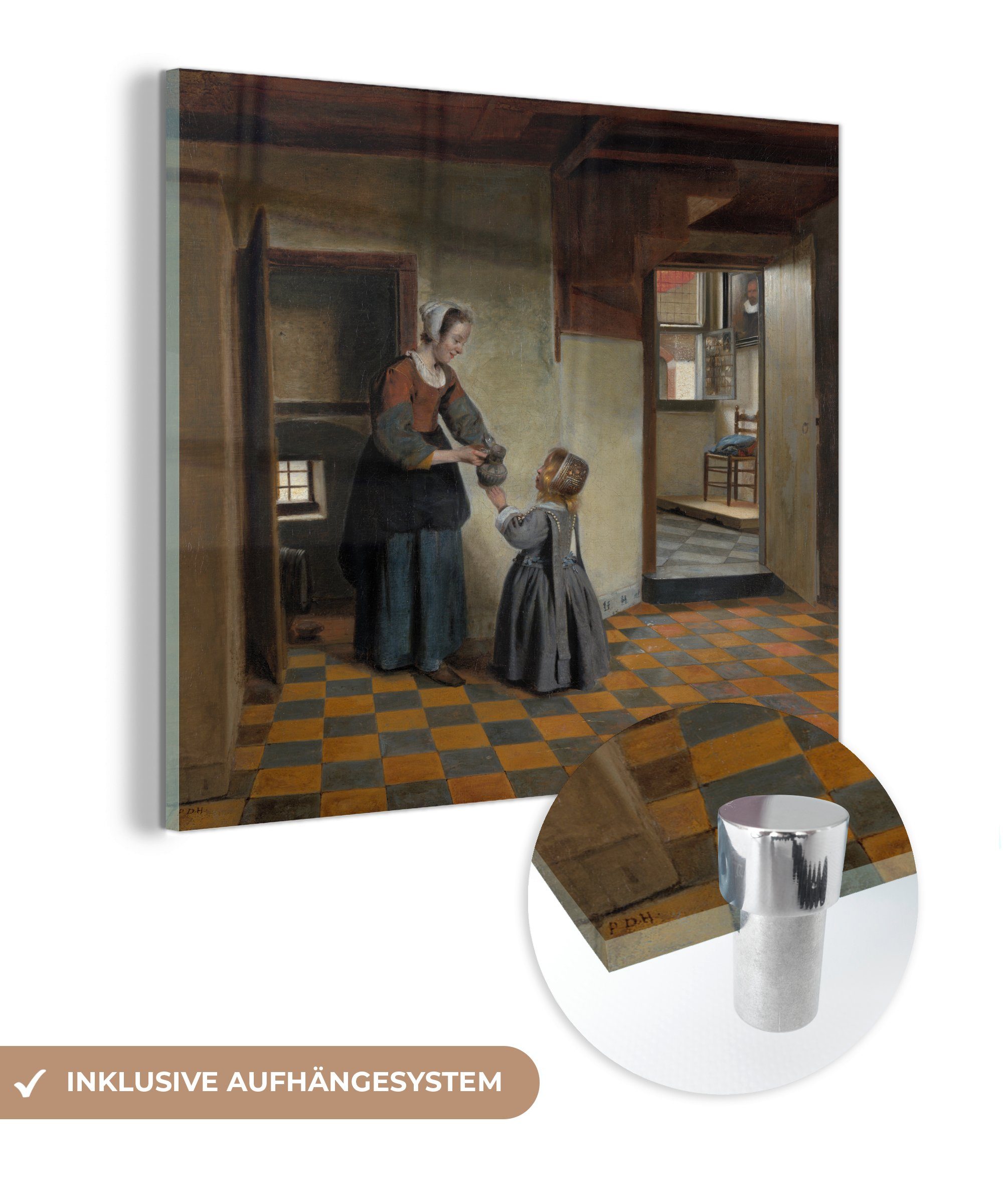 MuchoWow Acrylglasbild Eine Frau mit einem Kind in einem Kellerraum - Gemälde von Pieter de, (1 St), Glasbilder - Bilder auf Glas Wandbild - Foto auf Glas - Wanddekoration