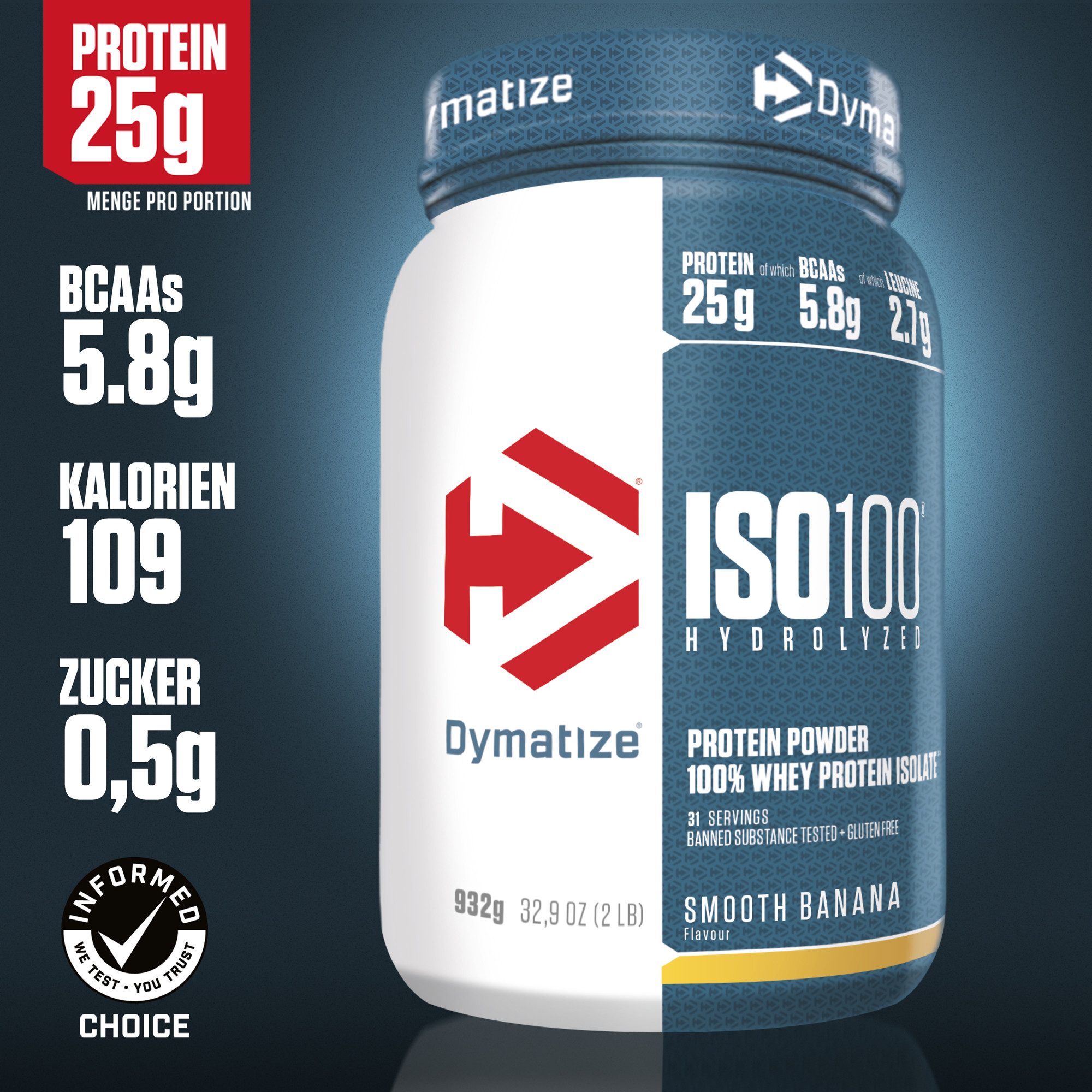 Dymatize Whey Protein Pulver Shake Hydrolysat SO 100 Smooth Banana 932 g Pulver