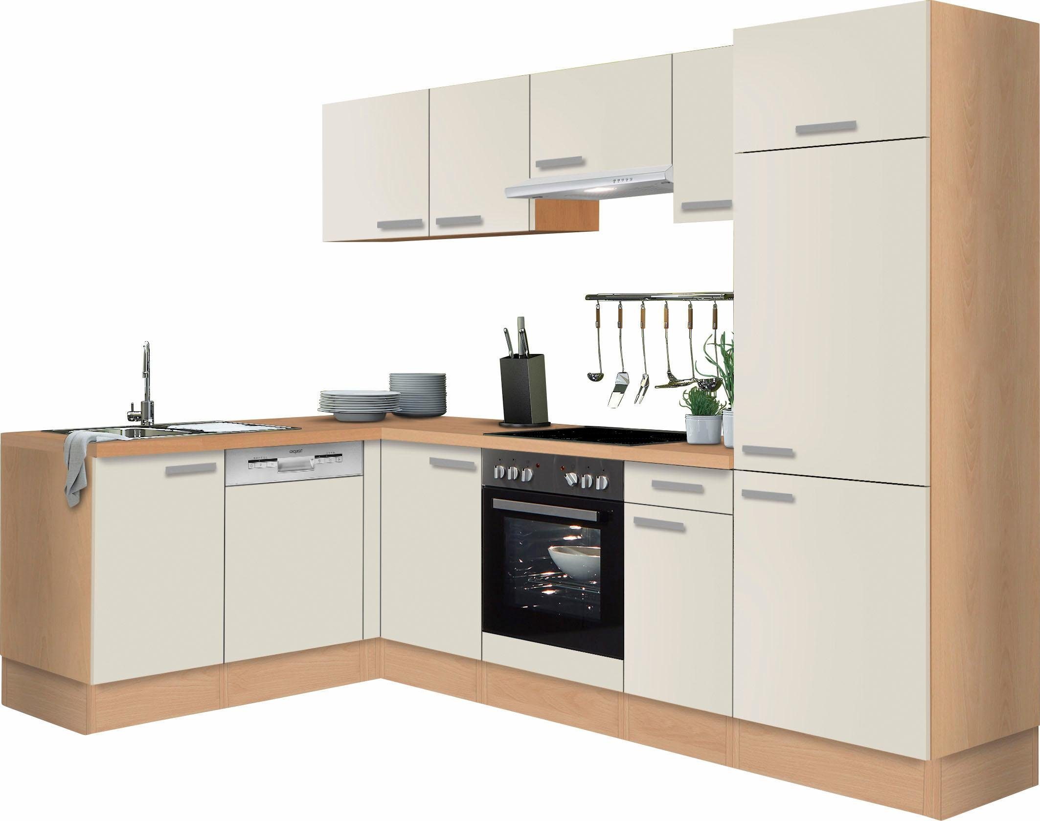 OPTIFIT Winkelküche Odense, Stellbreite 275 x 175 cm, mit 28 mm starker Arbeitsplatte beige