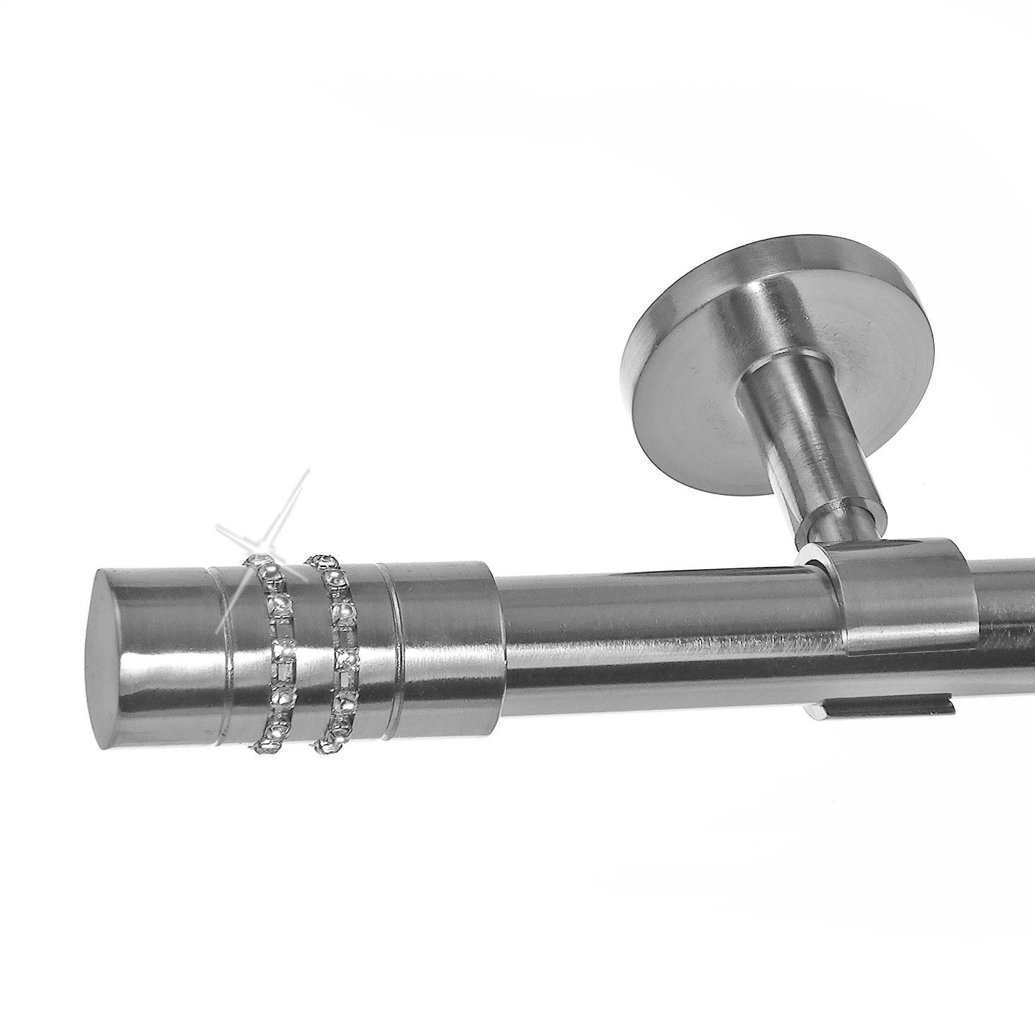 BASIT Gardinenstange Edelstahloptik 20mm mit Deckenträgern 120 cm E80, Ø 20 mm, 1-läufig, verschraubt, Metall, D31 120 cm E80 Zylinder mit Kristall