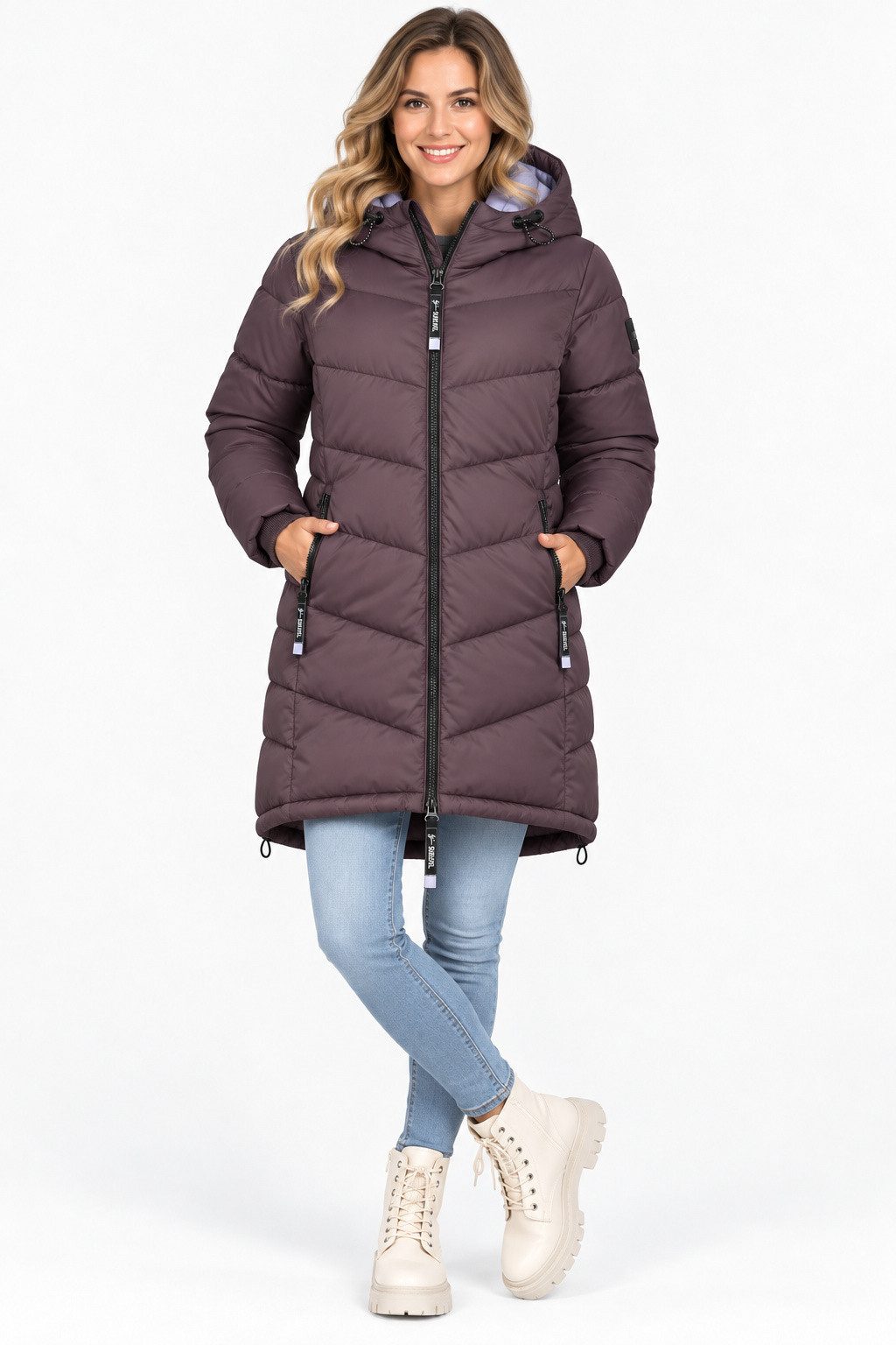 SUBLEVEL Steppjacke Damen Mantel mit Kapuze lange Winter Jacke Parka Stehkragen, Kapuze, flauschig, kuschelig, warm, Outdoor, Mantel