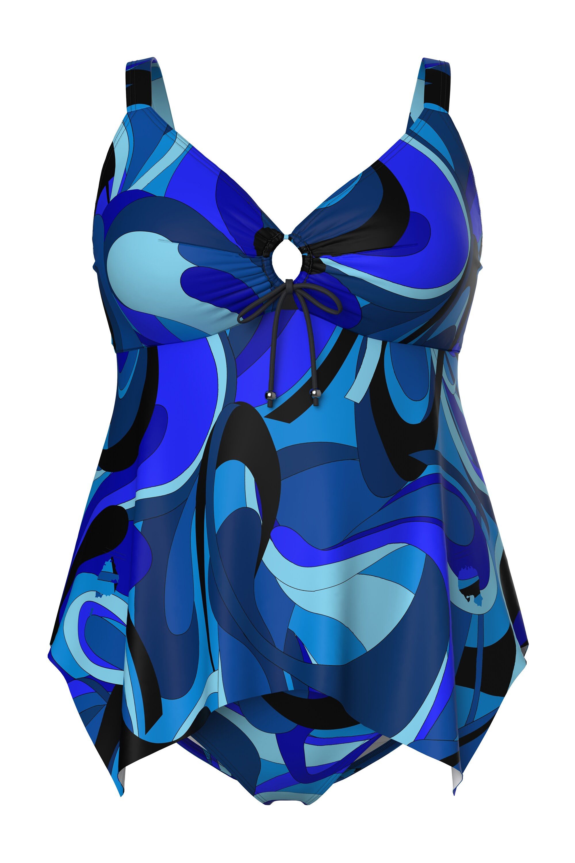 Ulla Popken Soft-BH Tankini Wellenmuster Zierring Softcups recycelt