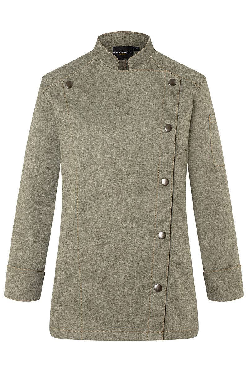 Kochjacke KARLOWSKY Damen Kochjacke JEANS-STYLE Druckknöpfe Moosgrün