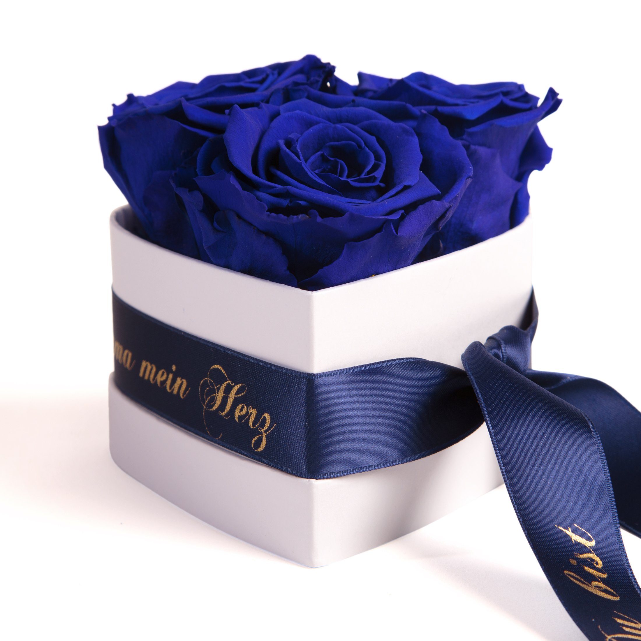 Kunstblume Mama Geschenk Du bist mein Herz Rosenbox Geschenkbox 3 Infinity Rosen Rose, ROSEMARIE SCHULZ Heidelberg, Höhe 10 cm, echte Blumen 3 Jahre haltbar blau