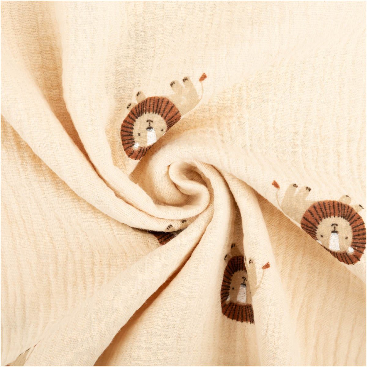 SCHÖNER LEBEN. Stoff Musselin Stoff Meterware Baumwollstoff Löwe beige 150cm, allergikergeeignet,nachhaltig,atmungsaktiv,pflegeleicht – Bild 4 von 5