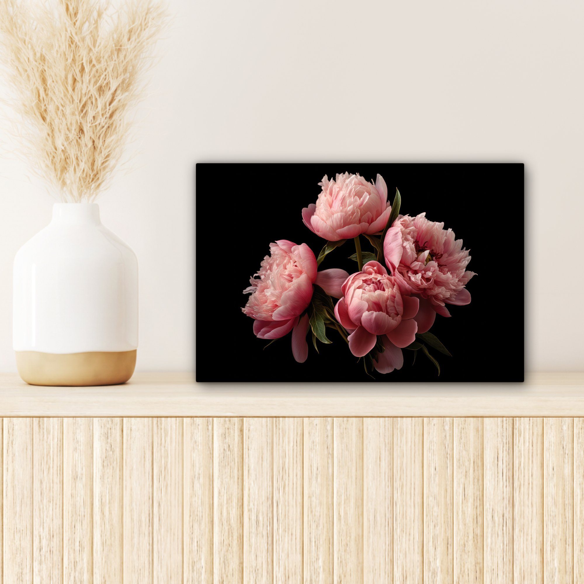 Leinwandbilder, Aufhängefertig, Rosa Wanddeko, OneMillionCanvasses® 30x20 Wandbild cm - Pfingstrose - - Botanisch Blumen Leinwandbild St), - Natur, (1