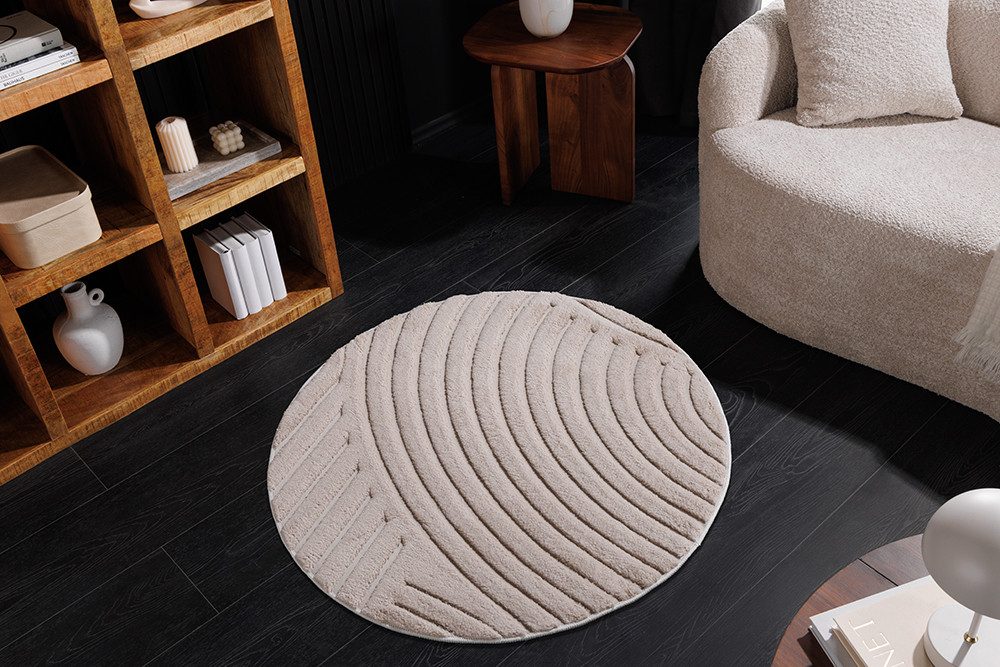 riess-ambiente Designteppich ART DECO Ø80cm beige/creme - rund, 3D-Strukturflor, Hoch-Tief-Effekt, rund, Höhe: 9 mm, weiche Haptik & für Fußbodenheizungen – ide – Bild 5 von 5