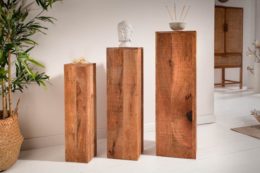 riess-ambiente Beistelltisch · Mangoholz MAKASSAR Handarbeit natur · 3-St), · Säule Massivholz 80cm (Set