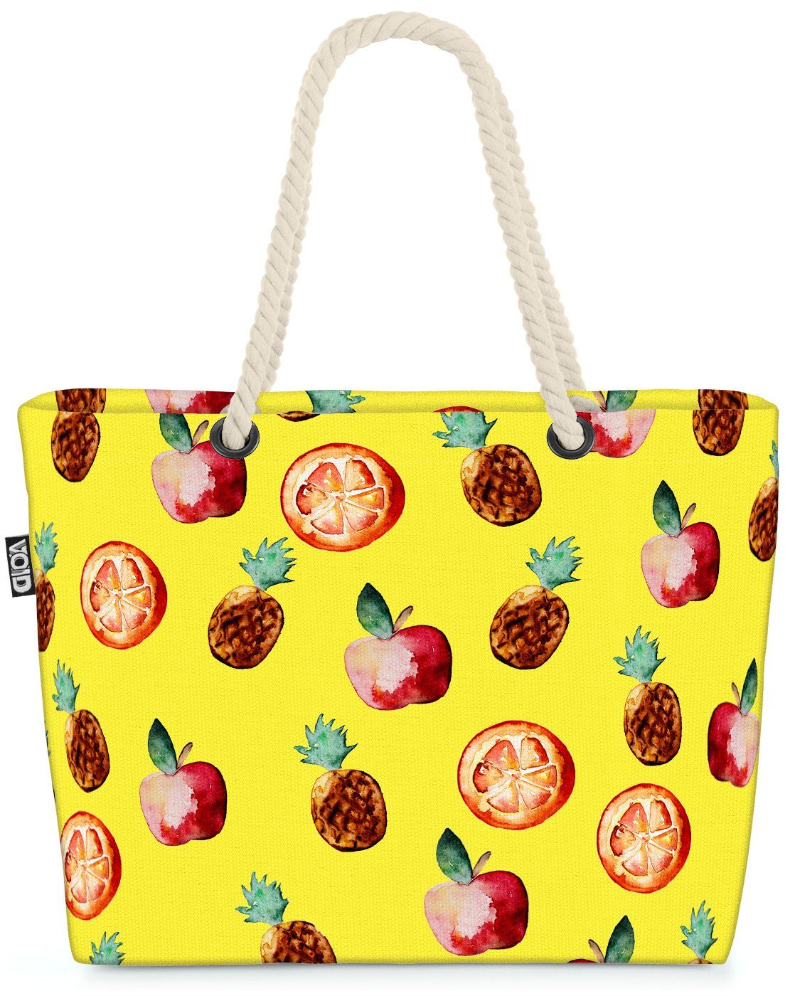VOID Strandtasche Küche Bag Früchte gemustert Beach (1-tlg), Äpfel Obst kochen Essen Orangen Ananas
