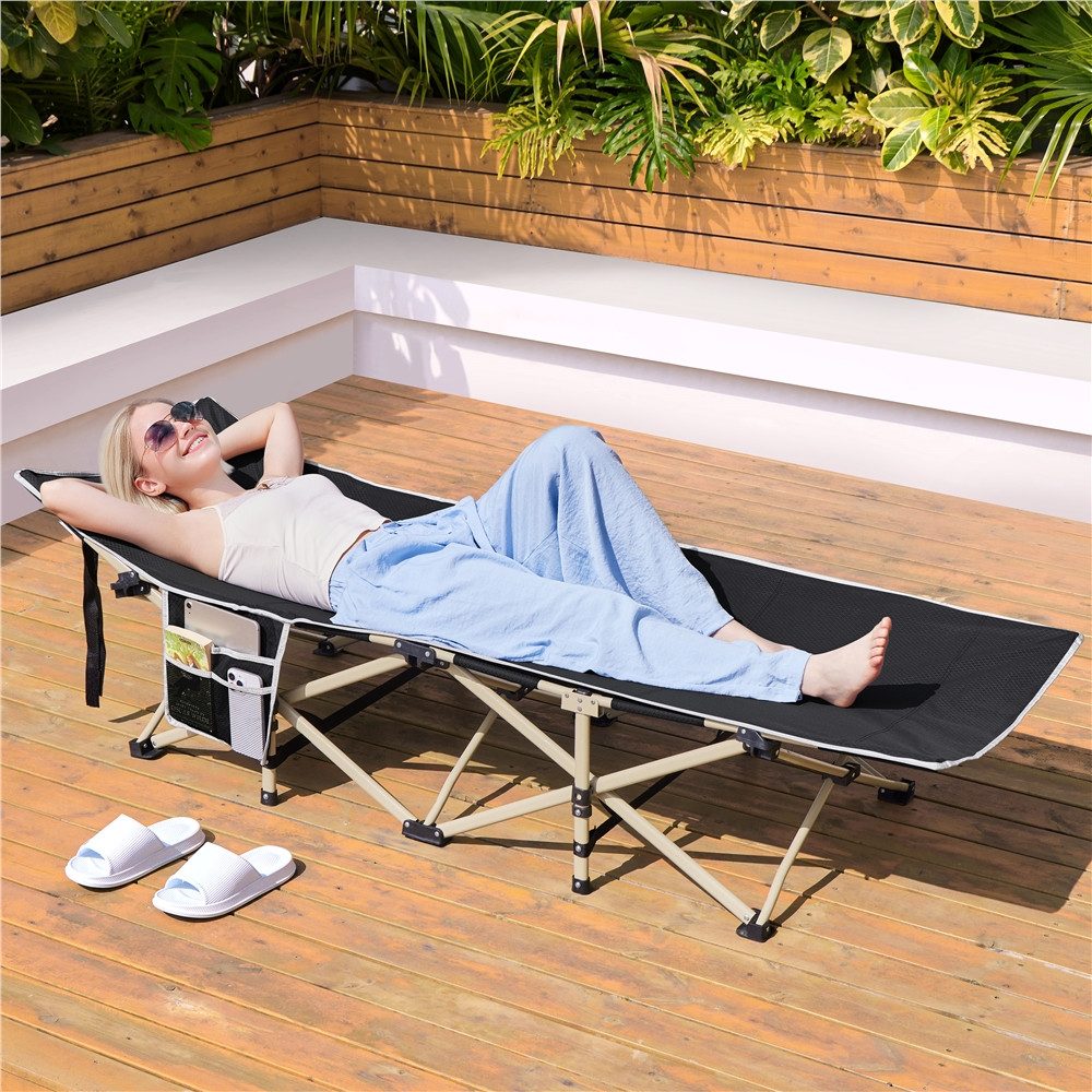 Yaheetech Feldbett Campingbett mit Tragetasche & 2 Seitentasche Gartenliege Klappbett bis 150 kg belastbar, 186 × 66 × 52 cm