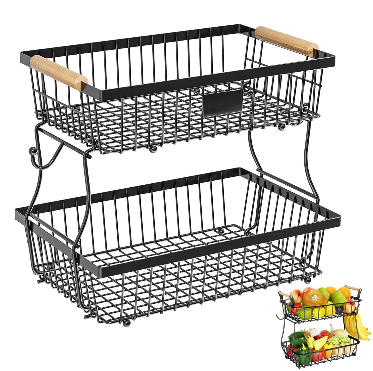 Obstschale 2-stöckiger Obstkorb mit Bananenbügeln, Aufbewahrungskorb