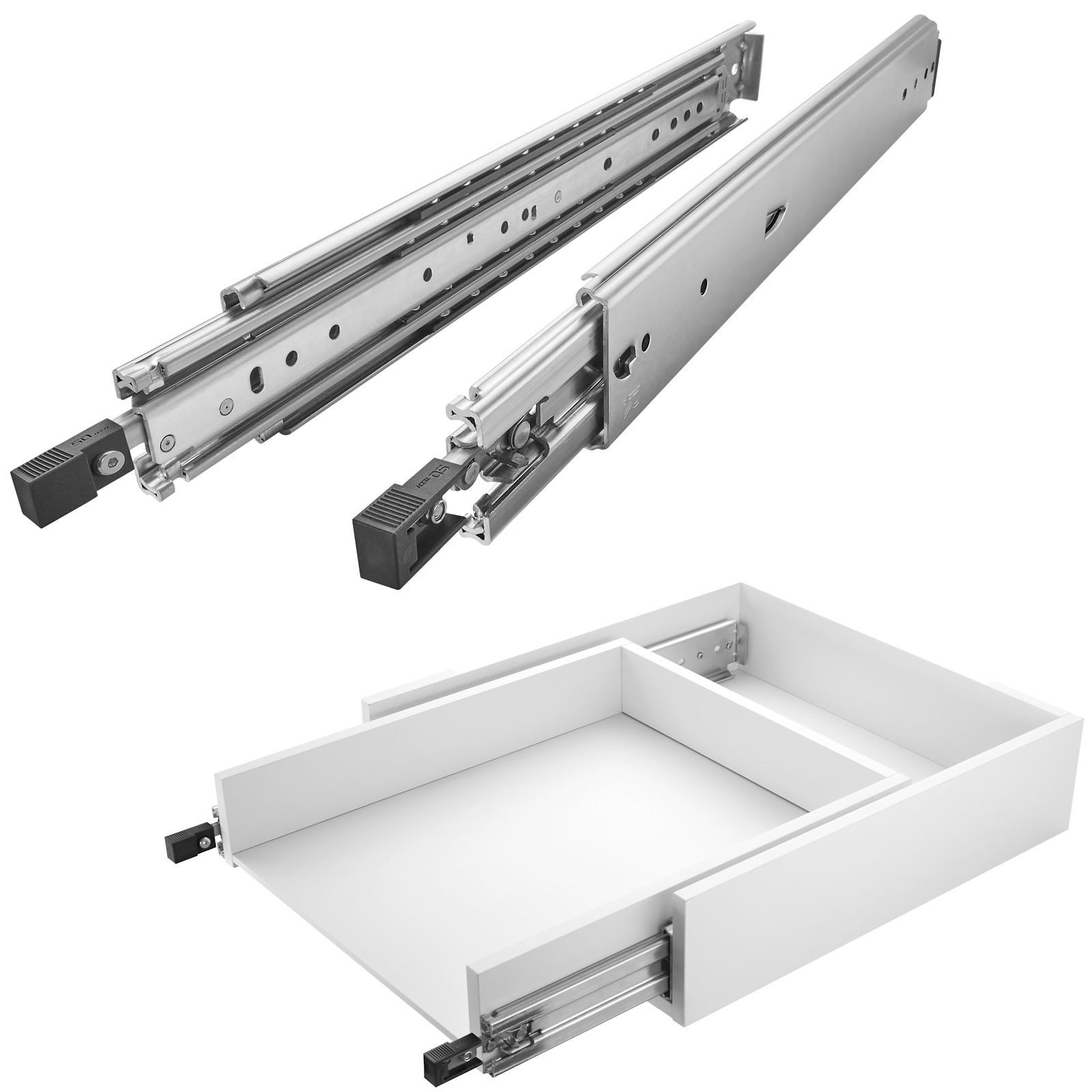SO-TECH® Auszug Schwerlastauszug 200 kg mit Lock-in/out Einrastfunktion, schwarzer Hebel, VarioSlide KV2-200-H76-L500-EH 508 mm