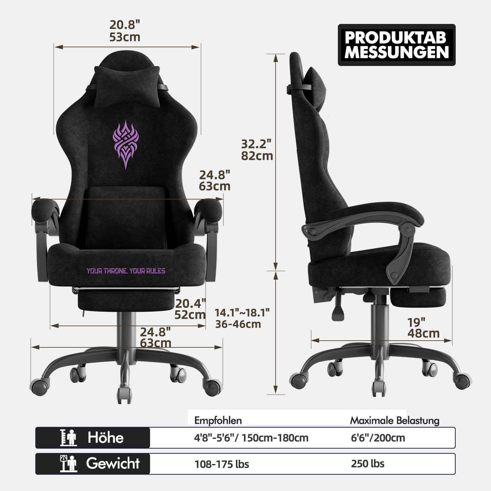 Huracan Gaming-Stuhl Massage Gaming Sessel mit Fußstütze 90-135° Rückenlehne einstellbar, Bürostuhl Ergonomisch,Verstellbarem Lenden- & Kopfkissen,mit Fußstütze