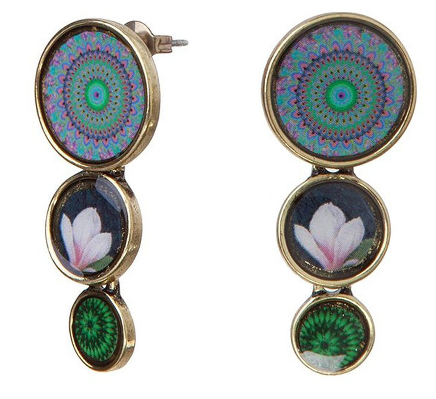 Desigual Paar Ohrstecker Tropic Alana (2-tlg), Ohrstecker lang Boho-Touch antik vergoldet