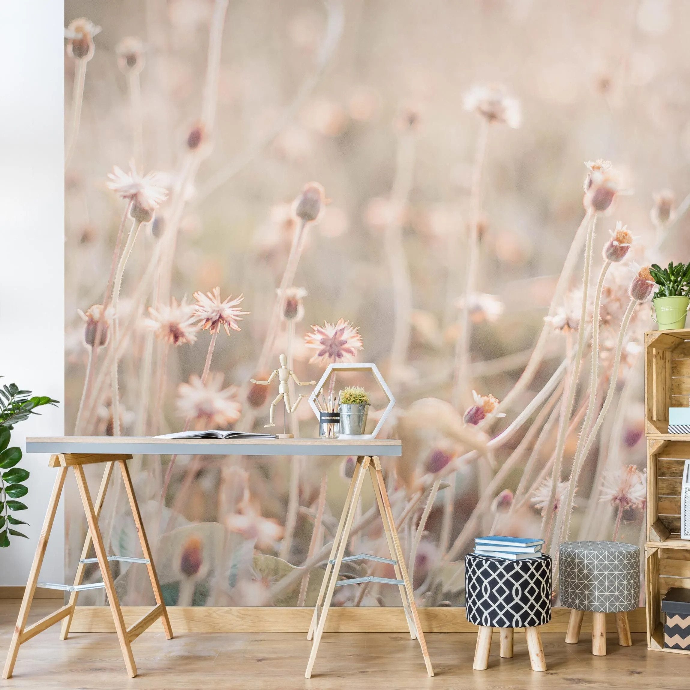 Bilderdepot24 Fototapete Blumen Strahlende Blumenwiese Blumentapete Floral Natur Modern Kunst, Glatt, Matt, (Vliestapete inkl. Kleister oder selbstklebend), Wohnzimmer Schlafzimmer Küche Flur Motivtapete Vliestapete Wandtapete