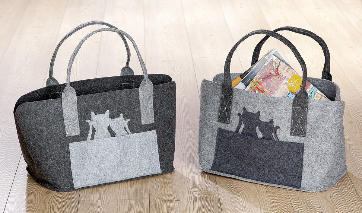 GILDE Einkaufsshopper Filztasche Katzenliebe Shopper grau Katzenmotiv 40 cm