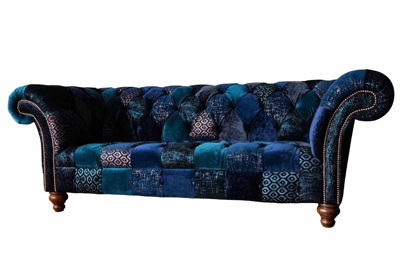 Textil Design Bunter Sofa, Blauer JVmoebel Sofa Couch Dreisitzer Chesterfield in Made Europe