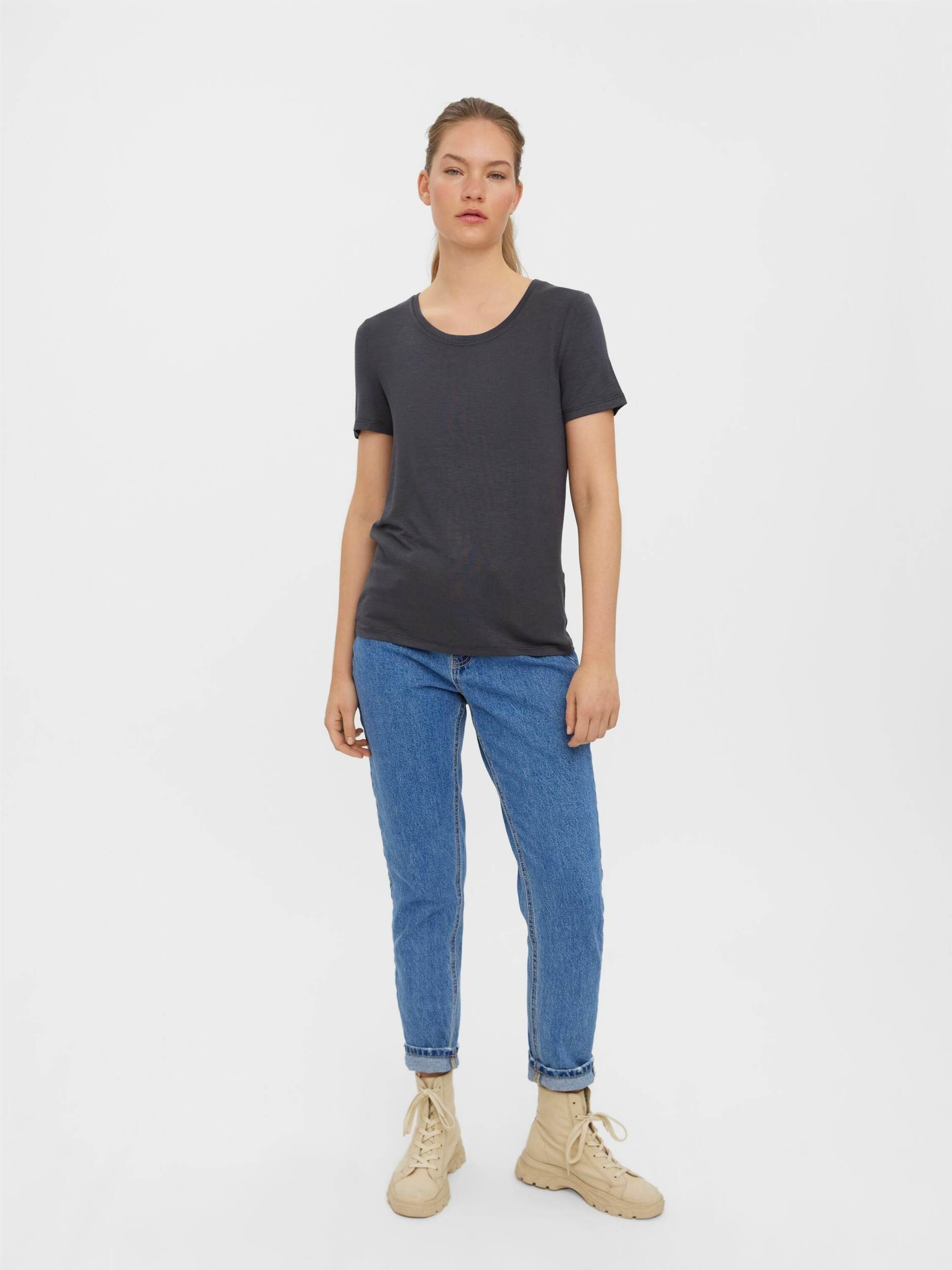 Vero Moda T-Shirt Lowy (1-tlg) 10265009 Plain/ohne Details Grey Dark Melange