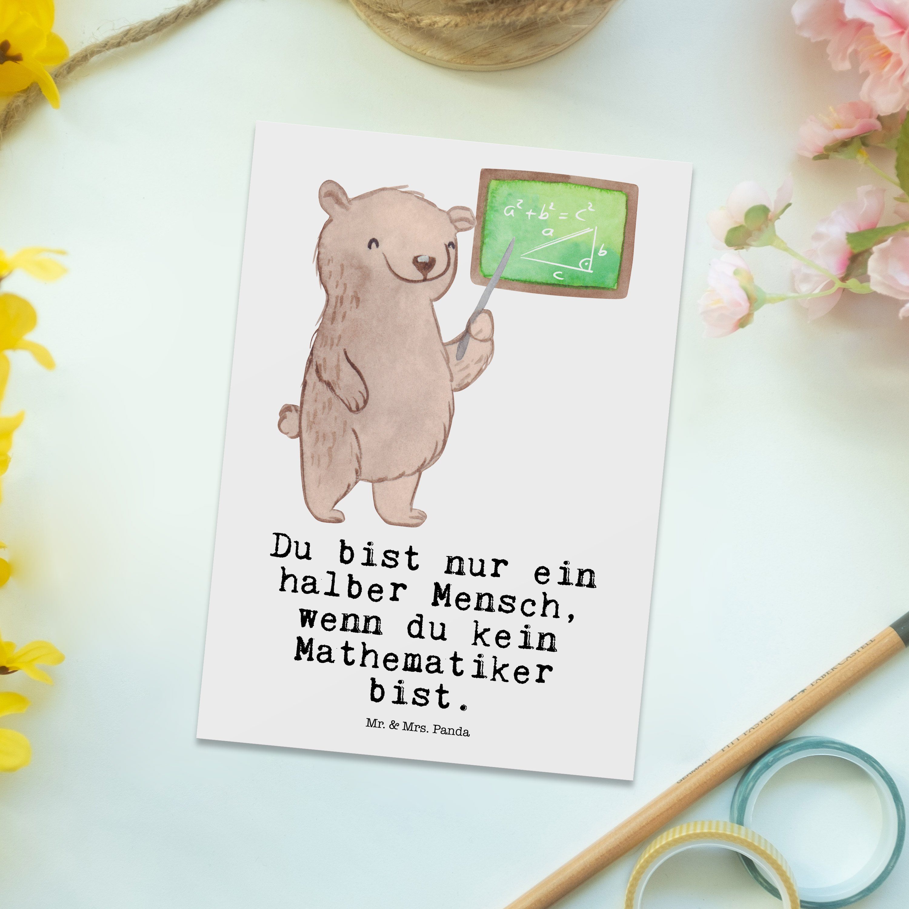 Mathematiker Arbei Weiß Mrs. - Mr. - Herz Geschenk, mit Postkarte Panda Mathe, Master, Student &