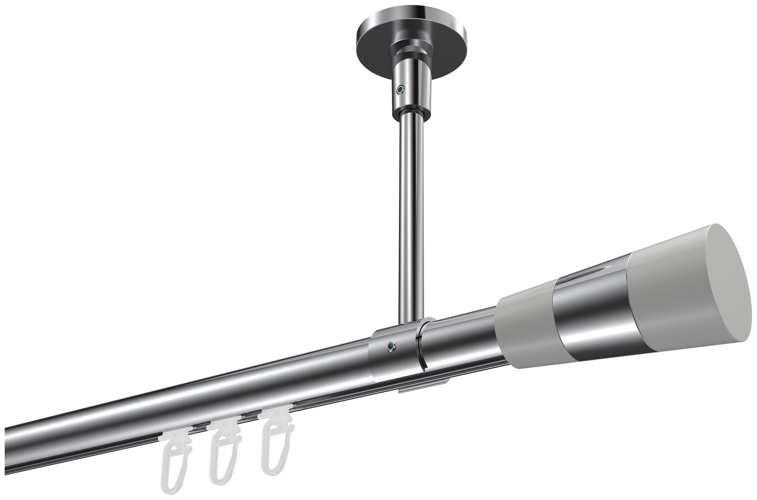 INTERDECO Innenlaufschiene Sonette Tanara, Ø 20 mm, 1-läufig, Fixmaß, kürzbar, Deckenmontage, Aluminium, Chrom