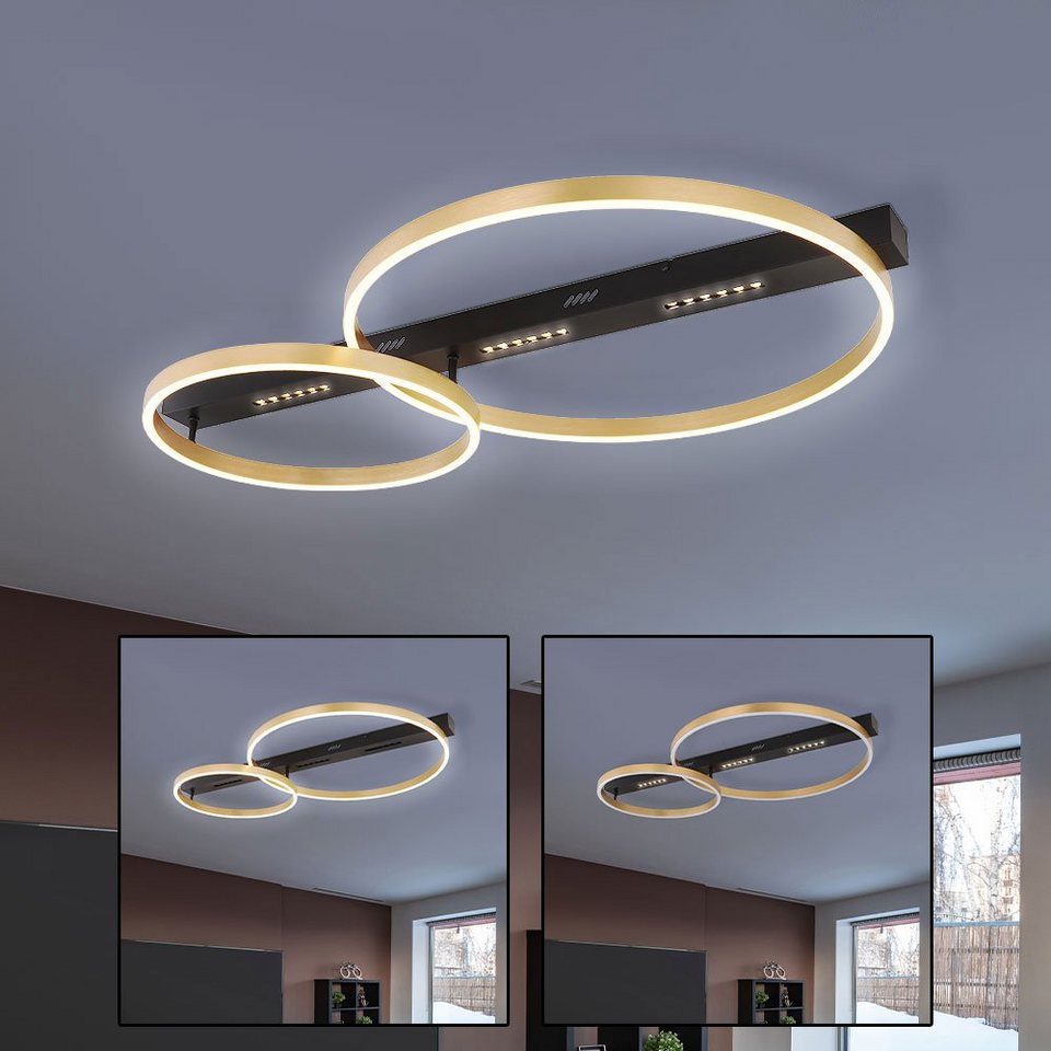 etc-shop LED Deckenleuchte, LED-Leuchtmittel fest verbaut, Warmweiß, LED  Deckenlampe Wohnzimmerleuchte Deckenleuchte schwarz gold 3 Stufen
