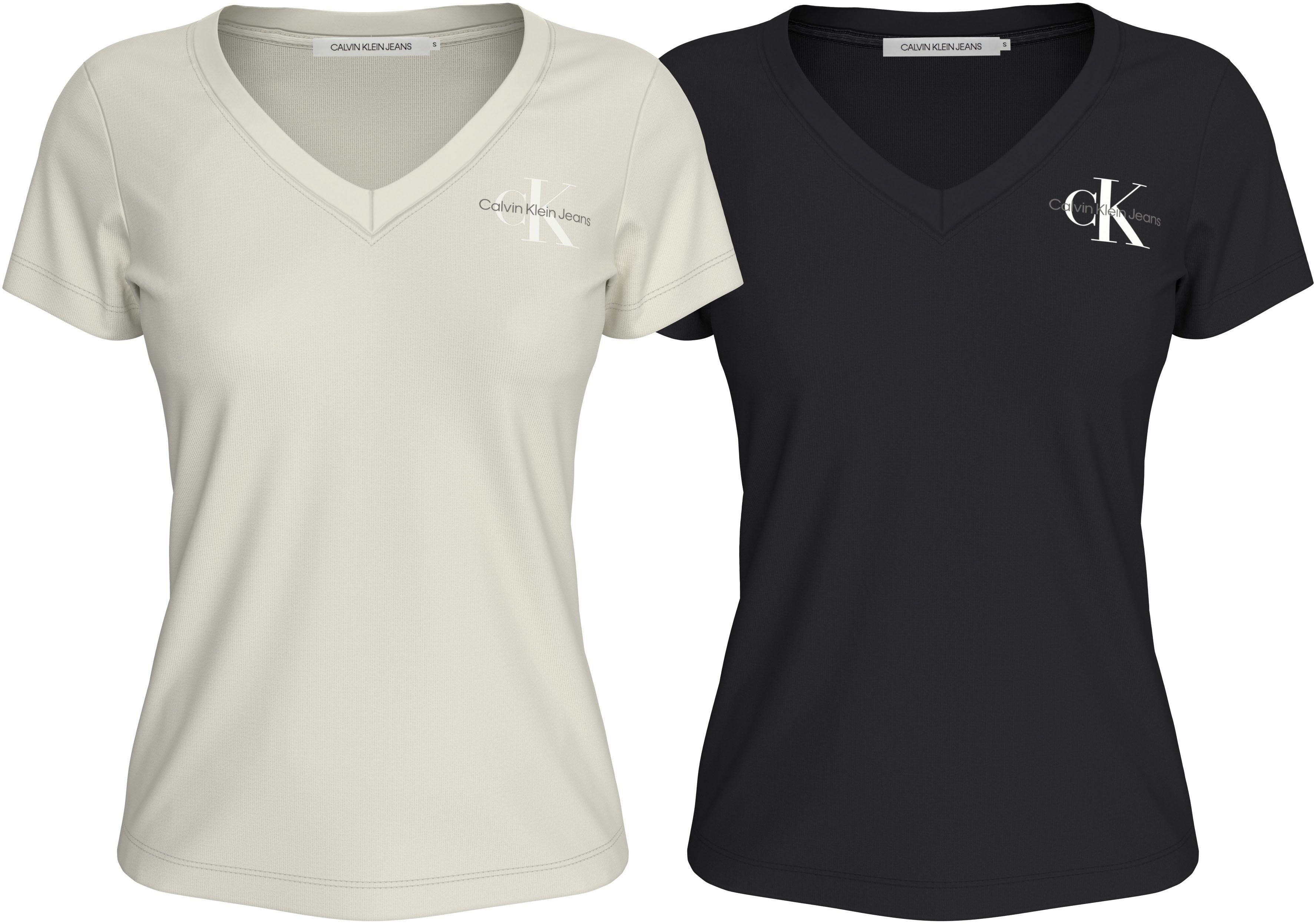 Calvin Klein Jeans T-Shirt 2-PACK MONOLOGO V-NECK TEE (Packung, 2er-Pack) mit Logomarkenlabel