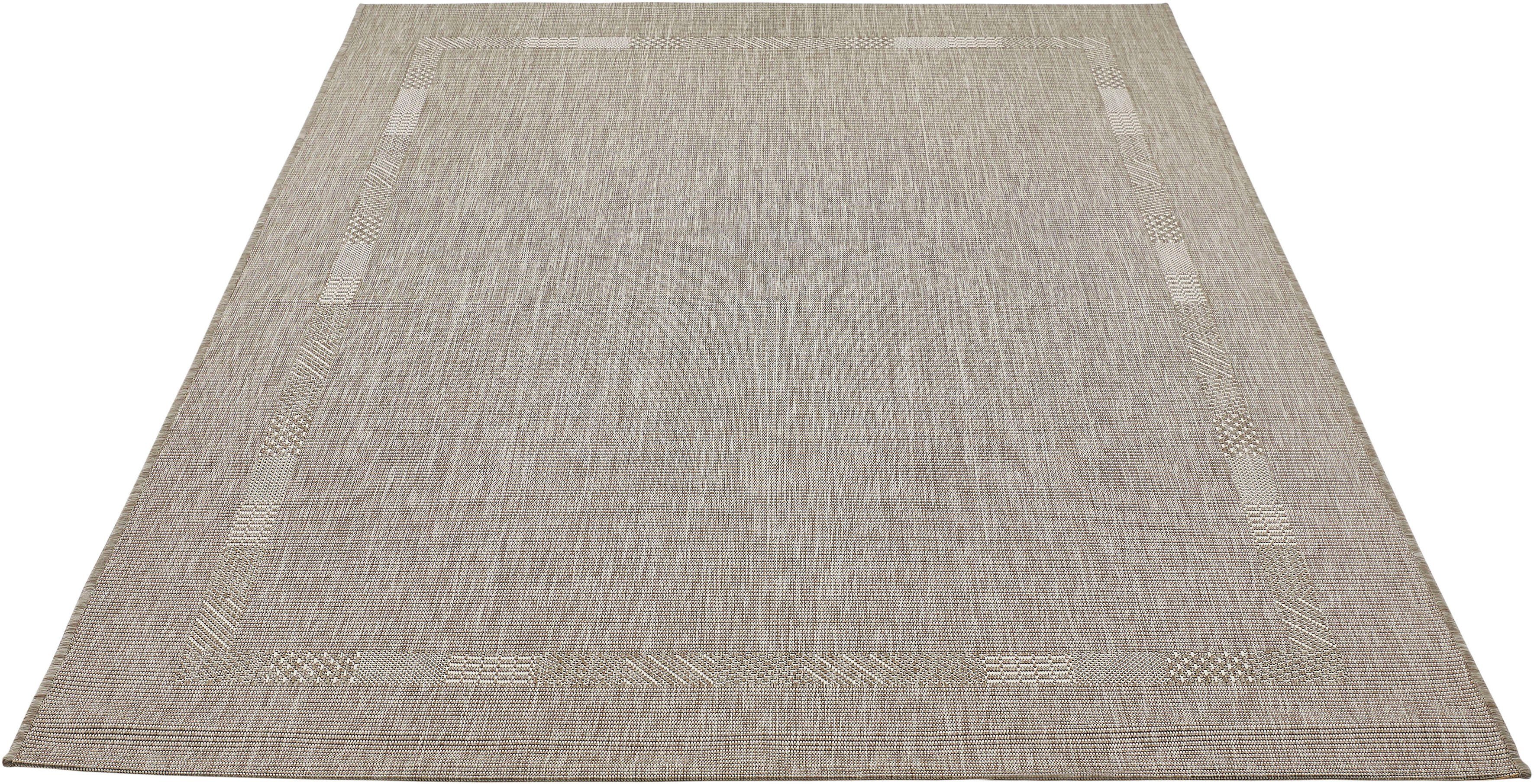Teppich Montana, Andiamo, rechteckig, Höhe: 6 mm, Flachgewebe, Uni Farben, mit Bordüre, In- und Outdoor geeignet taupe