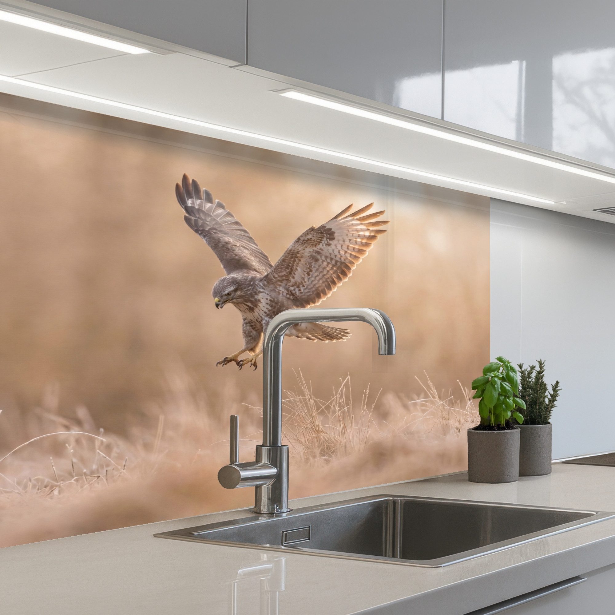 KitchenYeah Küchenrückwand selbstklebend (keine Folie) Bussard - Raubvogel - Natur - Braun, (1-tlg), Spritzschutz, Küche, Rückwand, Küchenwand, Küchenfront, 80x60 cm