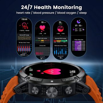 Cantaos Fitness Tracker Wasserdicht Herren's Smartwatch (1,54 Zoll, Android/iOS), mit Blutdruck Schrittzähler Telefonfunktion Kompass Herrenuhr furSport