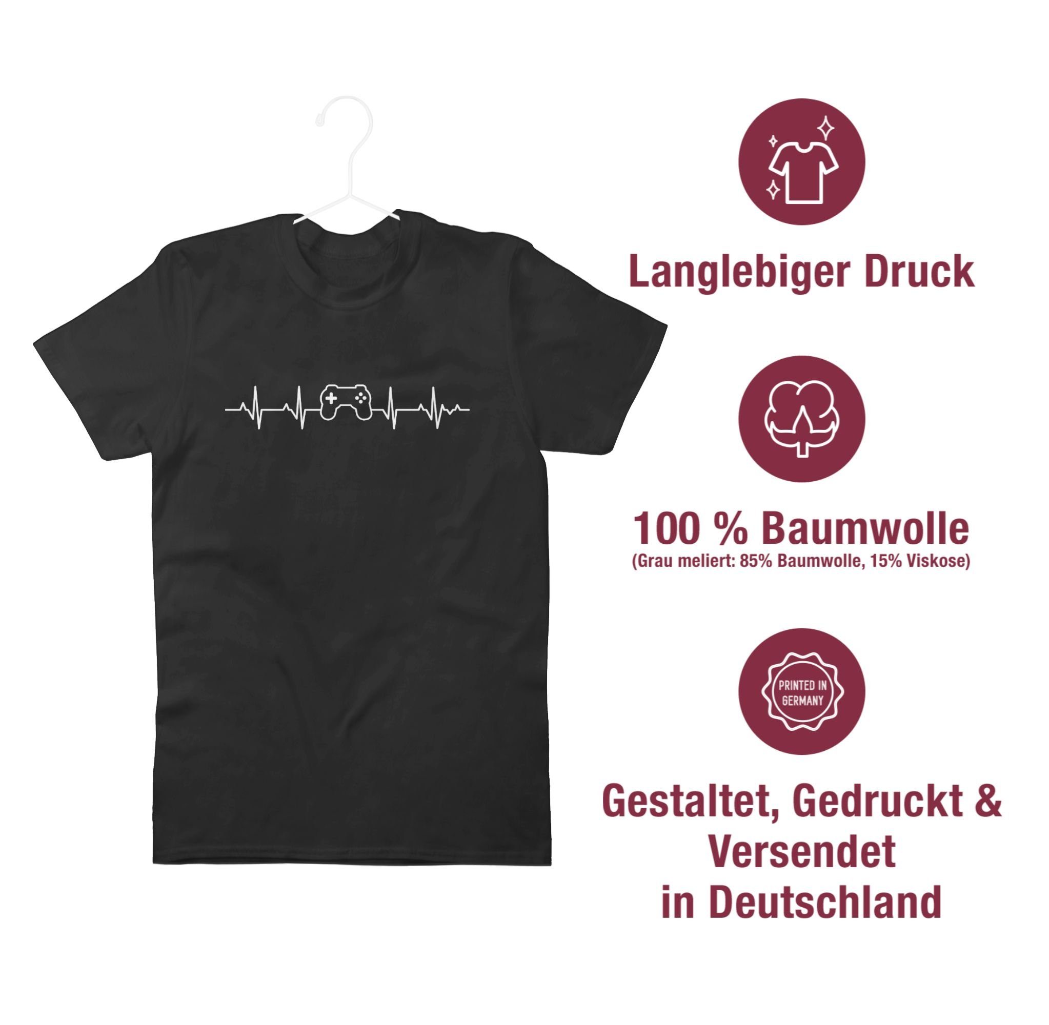 Schwarz 01 Geschenke T-Shirt Shirtracer Controller Gaming Nerd Herzschlag
