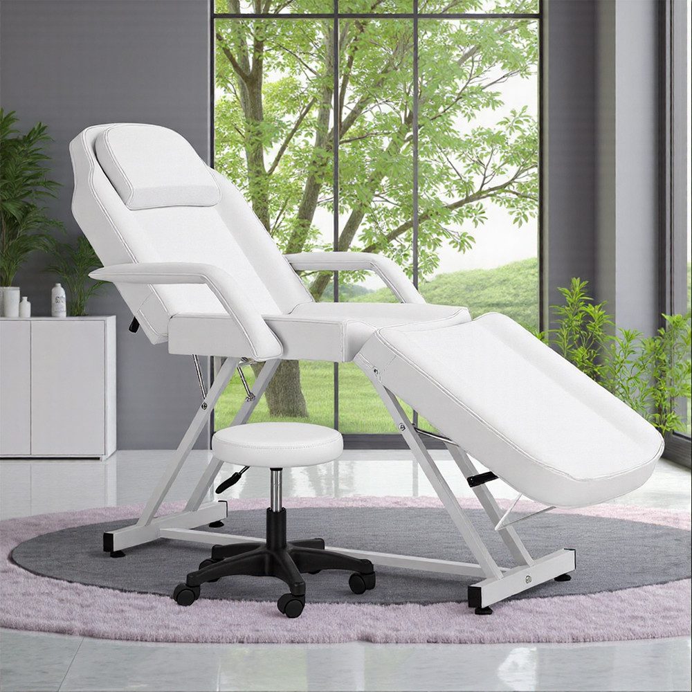 DARDVORLAG Massageliege Kosmetikliege, Therapieliege, Tattooliege, Schönheitsbett mit Hocker (Set, 2-St), dicke Polster aus hochdichtem Schaumstoff, abnehmbare Kopfstütze