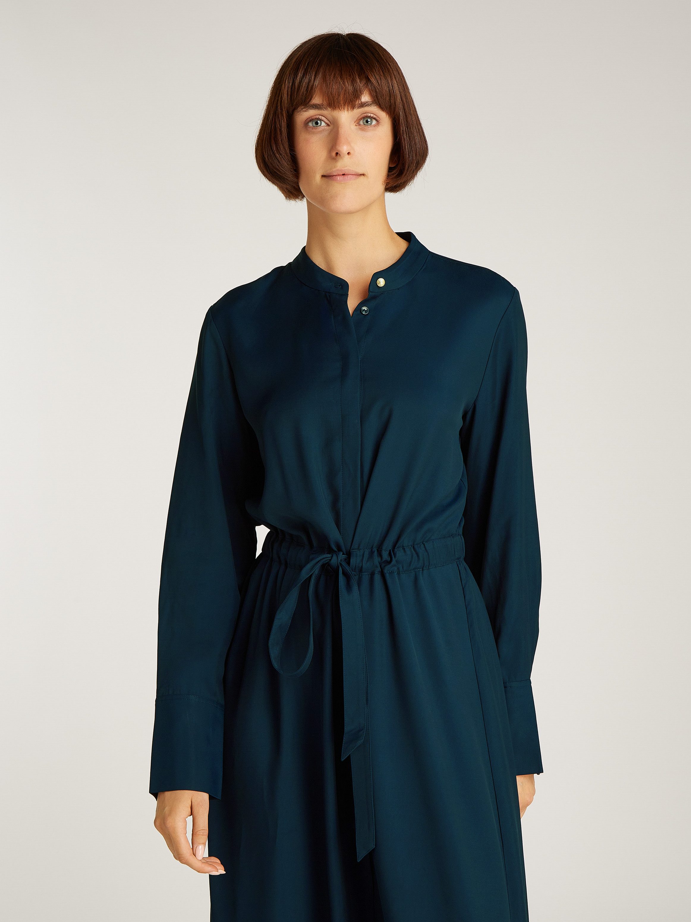 Tommy Hilfiger Blusenkleid SOFT VIS COLARLESS SHIRT DRESS mit Bindeband