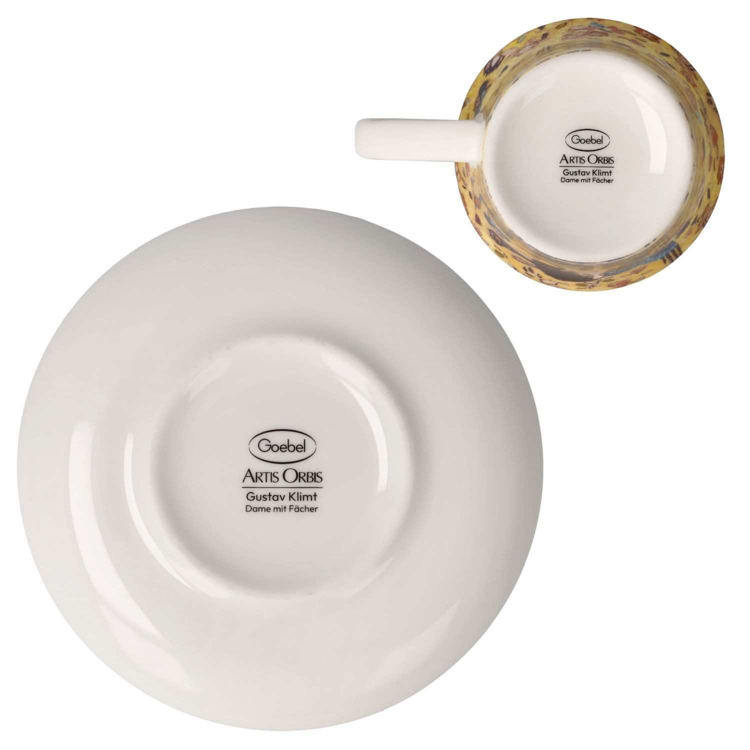 Goebel Espressotasse Gustav Klimt, Fine Bone China, mit Echtgolfauflage, Bunt, Dame mit Fächer, H: 6.5cm
