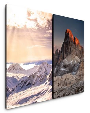 Sinus Art Leinwandbild 2 Bilder je 60x90cm Dolomiten Berggipfel Berge Schnee Sonnenstrahlen Erhaben Stille