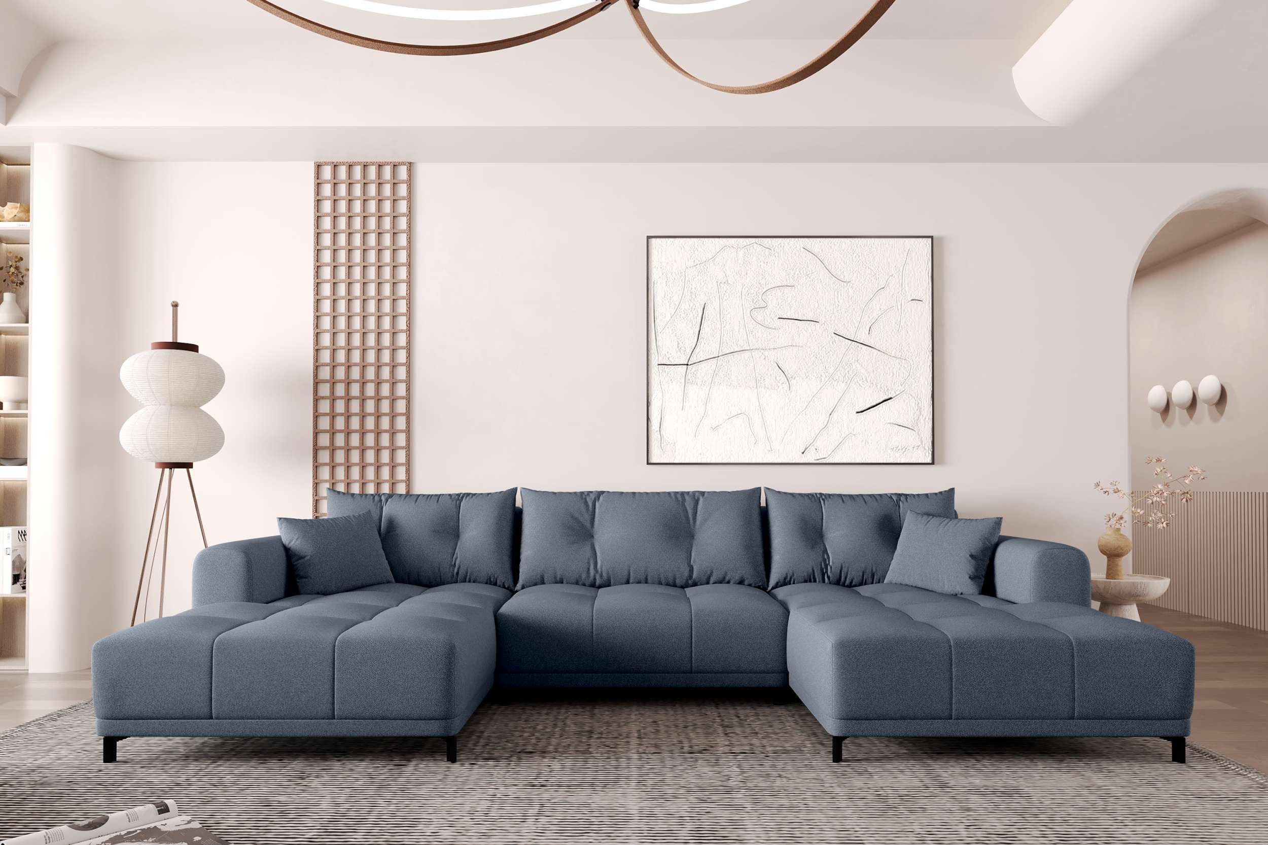 99rooms Wohnlandschaft Massimo, Sofa, U-Form, mit Schlaffunktion, Rundumbezug, in Strukturstoff NEVE