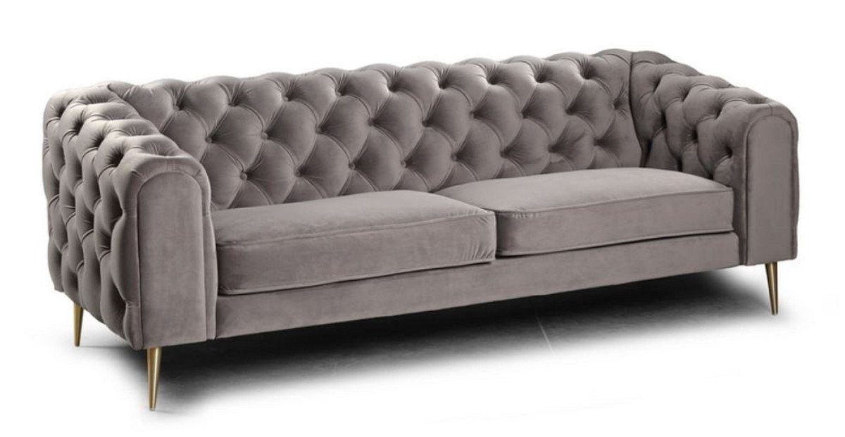 Casa Padrino Chesterfield-Sofa Wohnzimmer - 2er Chesterfield Sofa x / 155 Sofa Möbel H. Chesterfield - 80 x Wohnzimmer Modernes Messingfarben Luxus 95 cm Grau