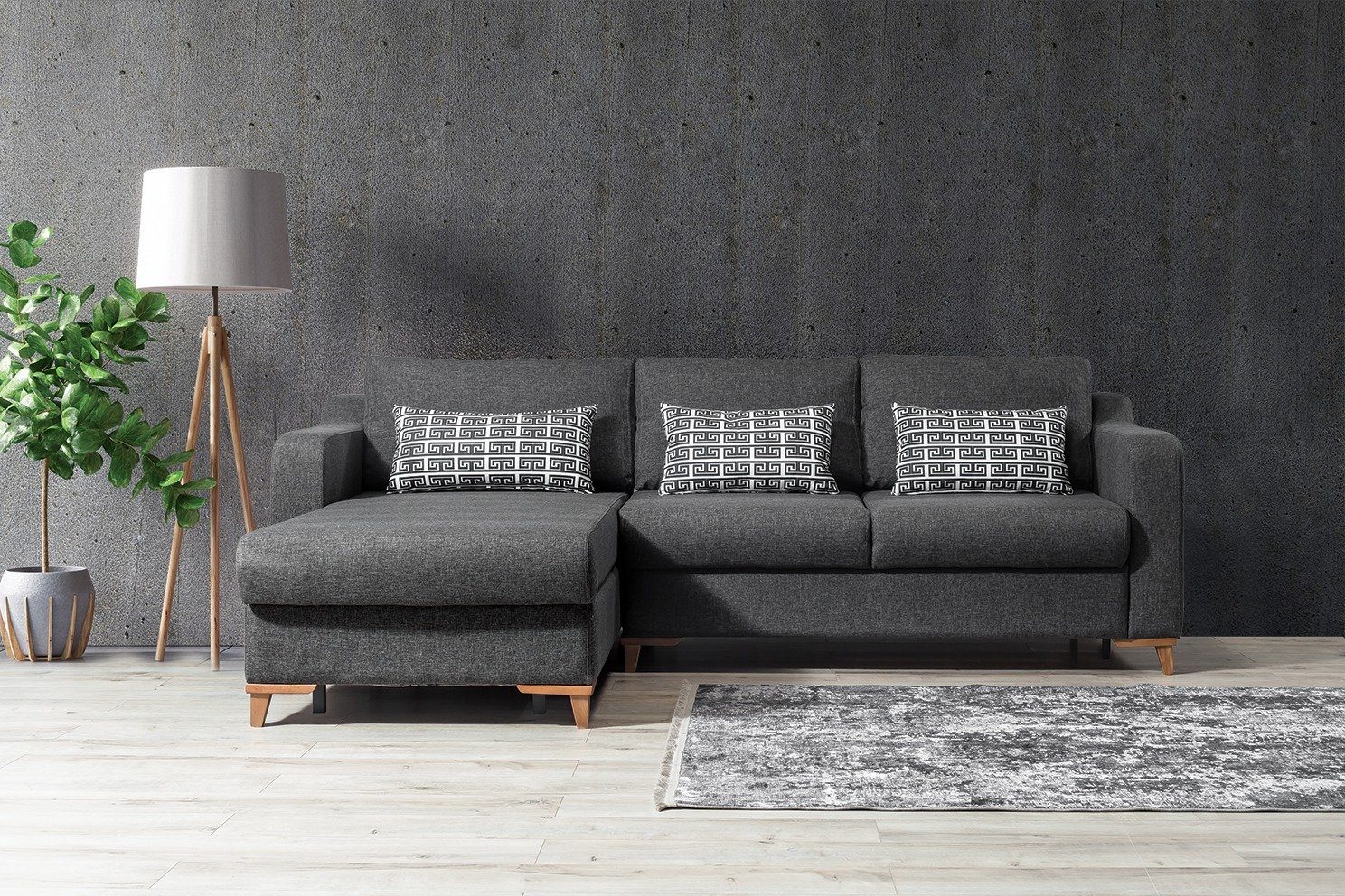 Möbel Dunkelgrau Quality Mikrofaserstoff 1, in Ecksofa Pflegeleichter Made Villa Turkey- Basic,