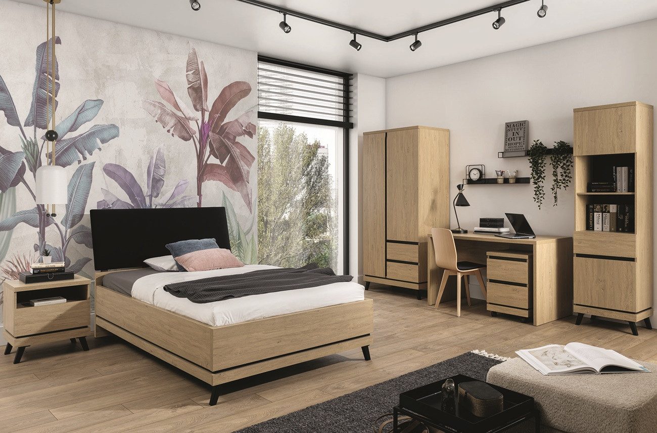 QMM TraumMöbel Jugendzimmer-Set komplett Art Set B, (Set, 6-tlg., Schrank, Regal, Schreibtisch, Rollcontainer, Bett 120x200, Nachttisch), Türen mit Soft-Close-System ausgestattet