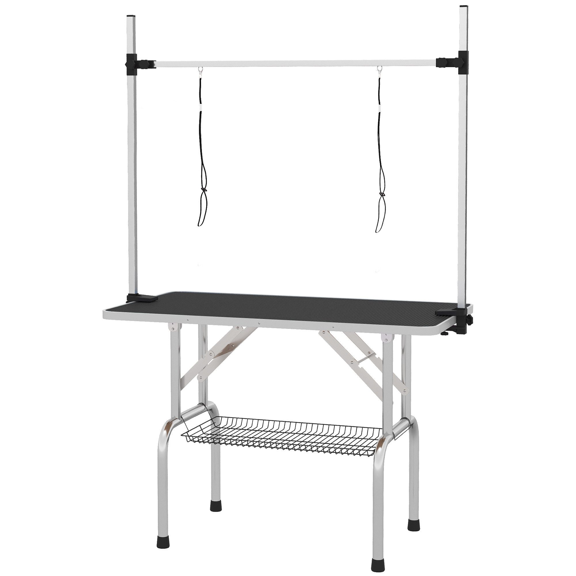 MC Star Arbeitstisch Tierpflegetisch höhenverstellbar klappbar mit Unterkorb für Hunde (107x60x170cm in Schwarz)