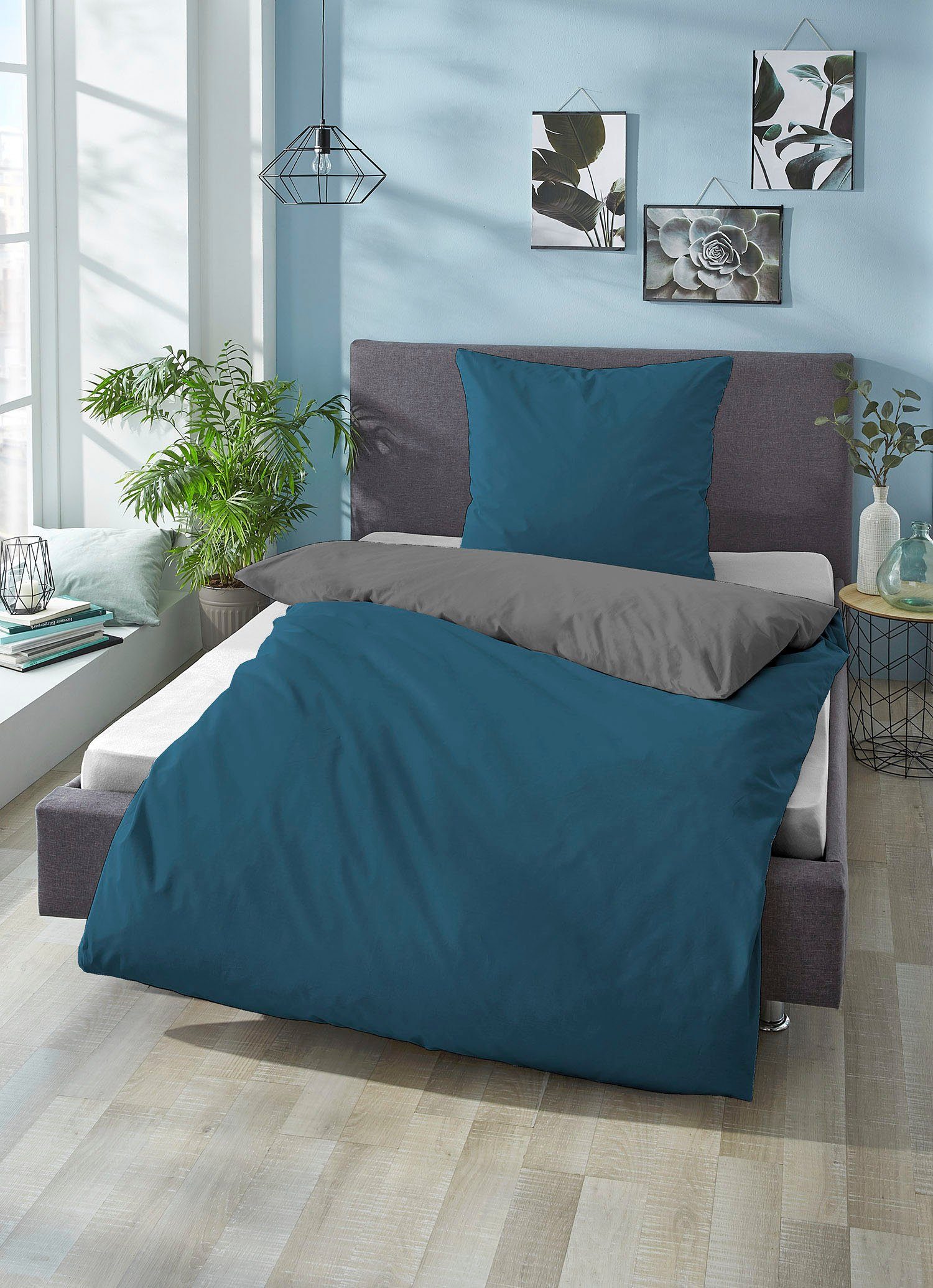 Biberna Wendebettwäsche Alma in Gr. 135x200, 155x220 oder 200x200 cm, Linon, 2 teilig, Bettwäsche aus Baumwolle, Reißverschluss, Bettwäsche mit Wendeoptik