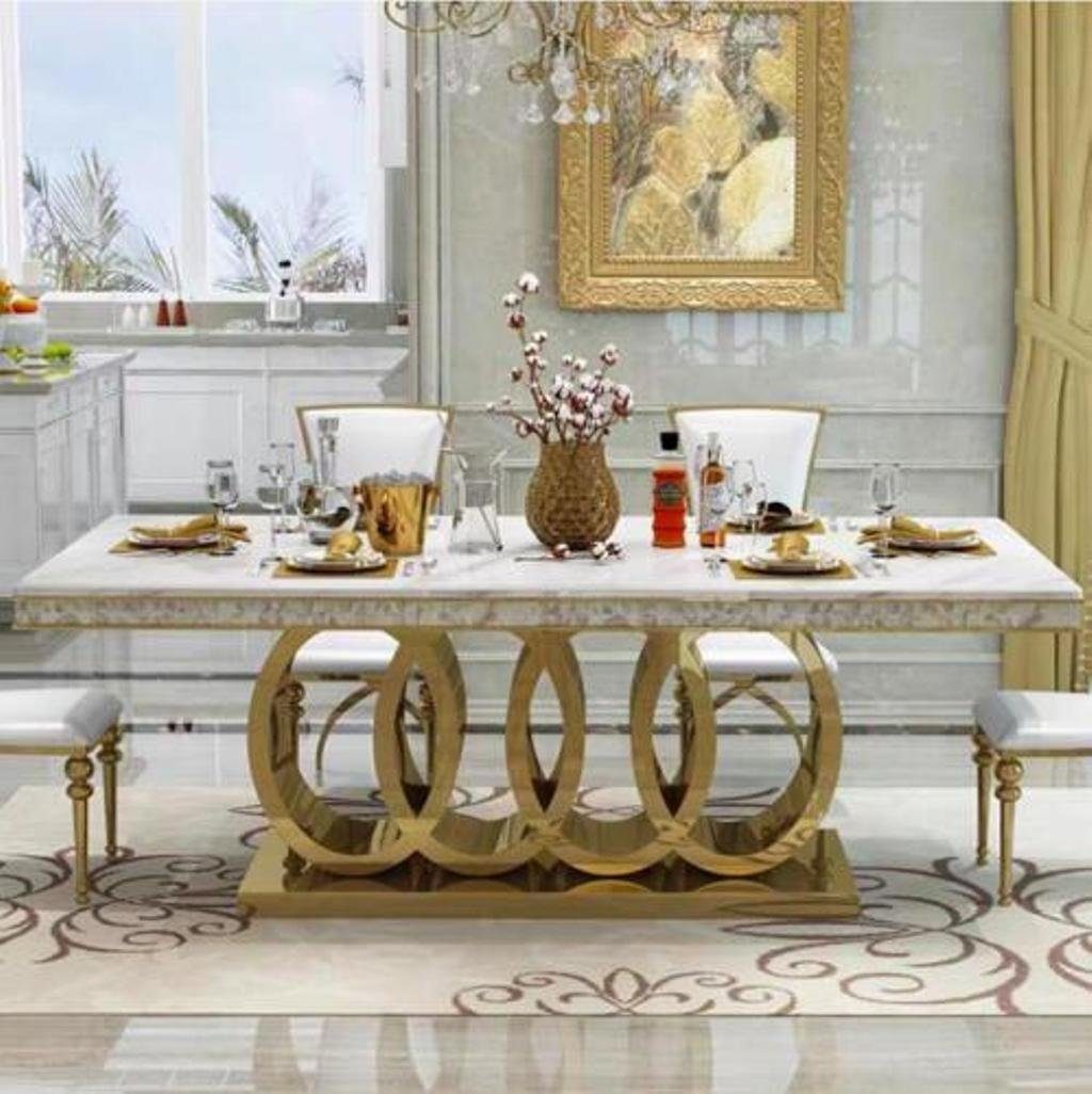 JVmoebel Esszimmer Gold Luxus Tische Weiß/Gold Tisch Esstisch Esstisch, Metall Esstische