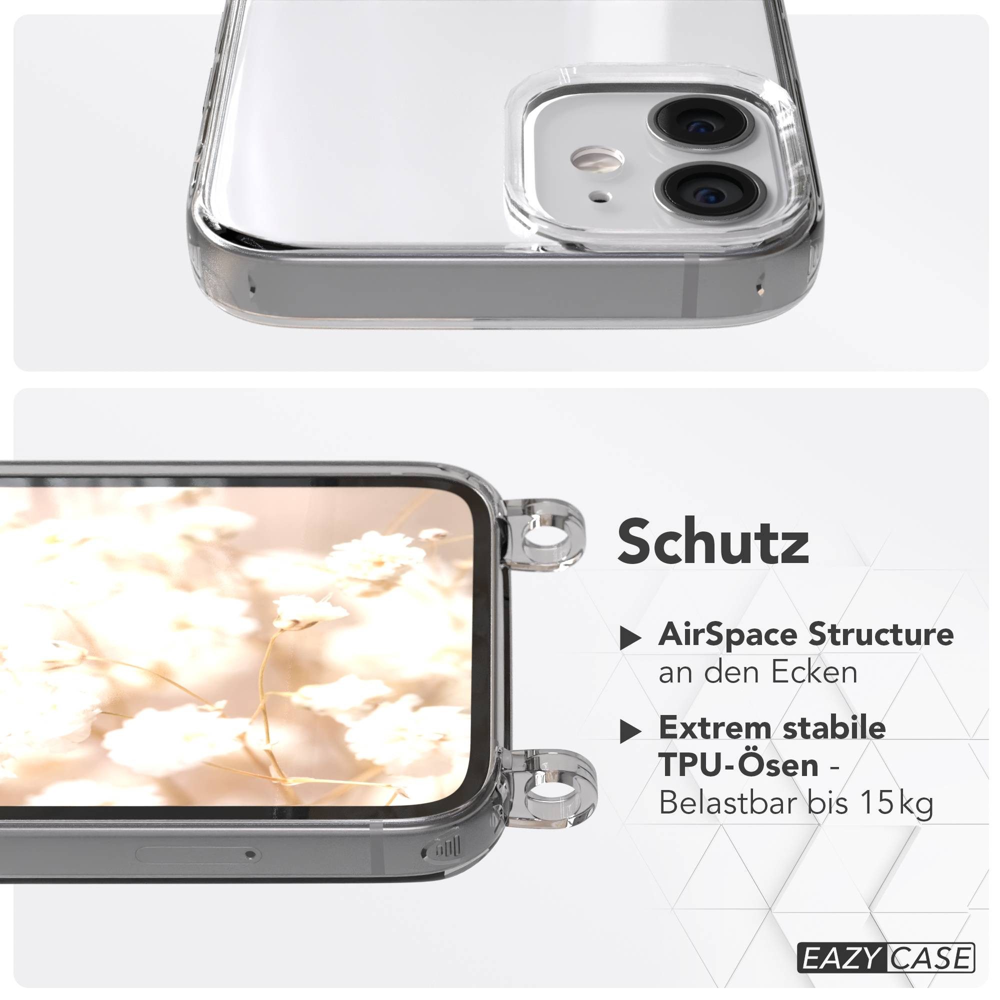 EAZY CASE Handykette Umhängeband für Apple iPhone 12 Mini 5,4 Zoll, Crossbody Camouflage Handykette Hülle mit Kordel Taupe