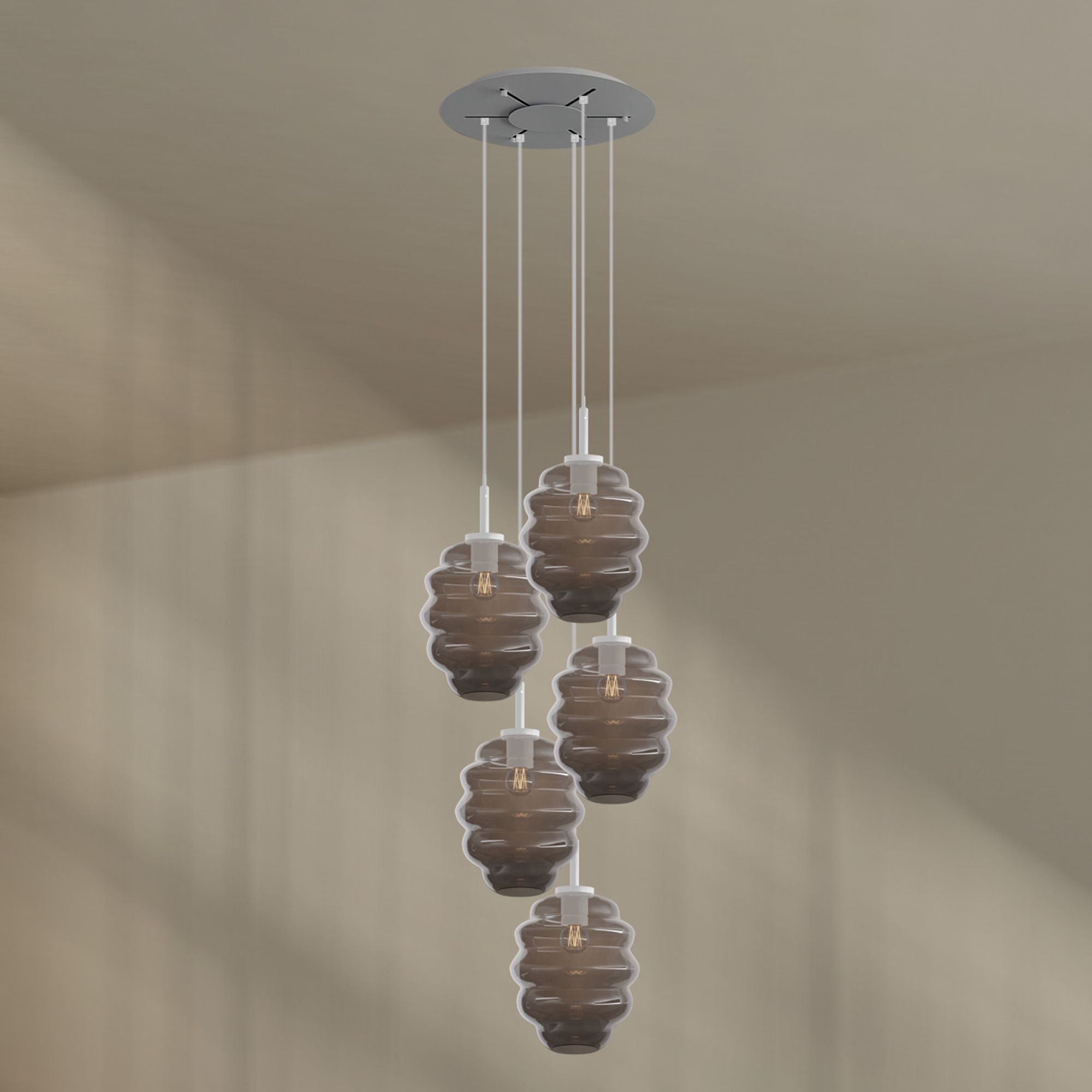 s.luce Pendelleuchte Echos Galerieleuchte 5-flg Ø 60cm Baldachin Ø 25cm Rauch
