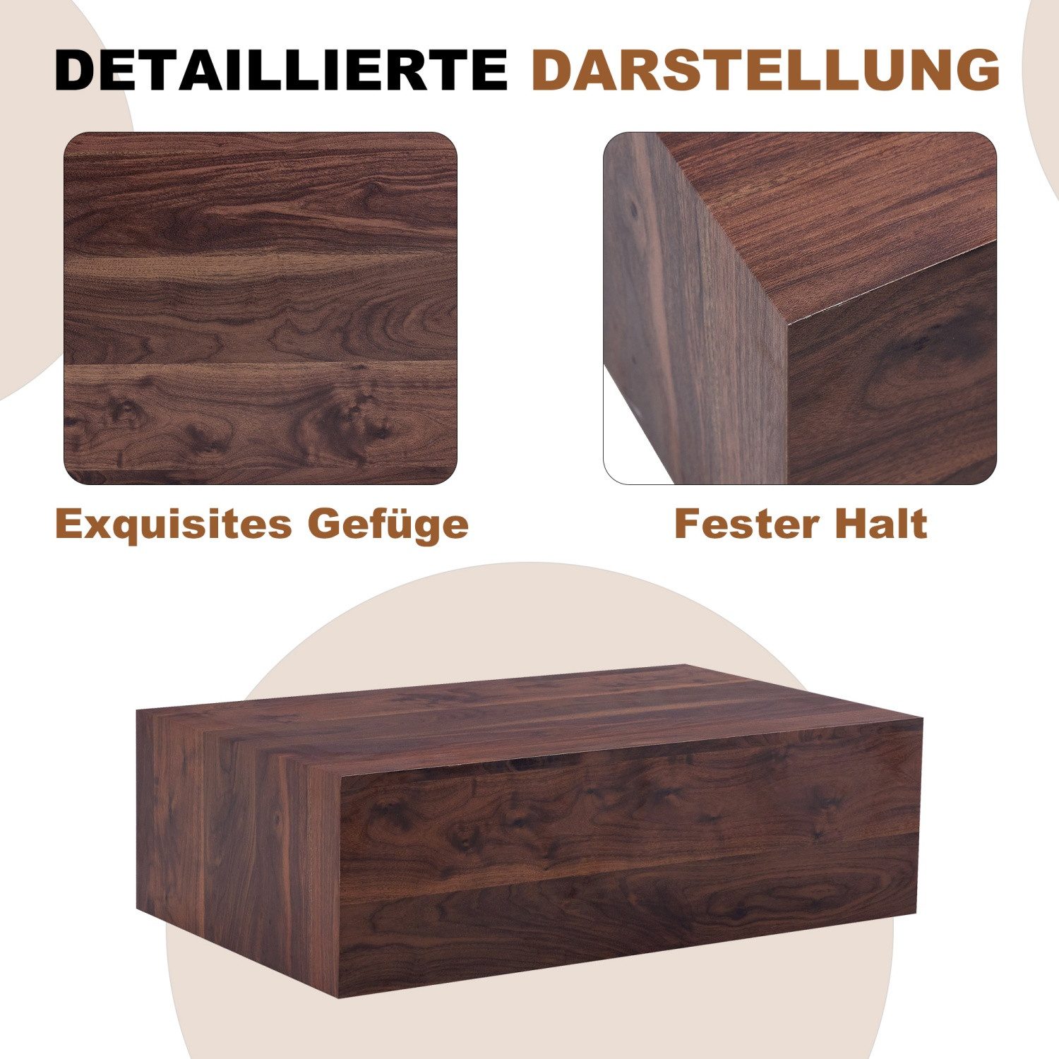 ANYSUN Couchtisch Rechteckiger Couchtisch, Teetisch, Wohnzimmertisch,mit Holzmaserung (90×50×30 cm,MDF-Material,Unterseite mit rutschfesten Füßen), Geeignet für Wohnzimmer,Büros, Empfangsbereiche,Ausstellungsräume usw.