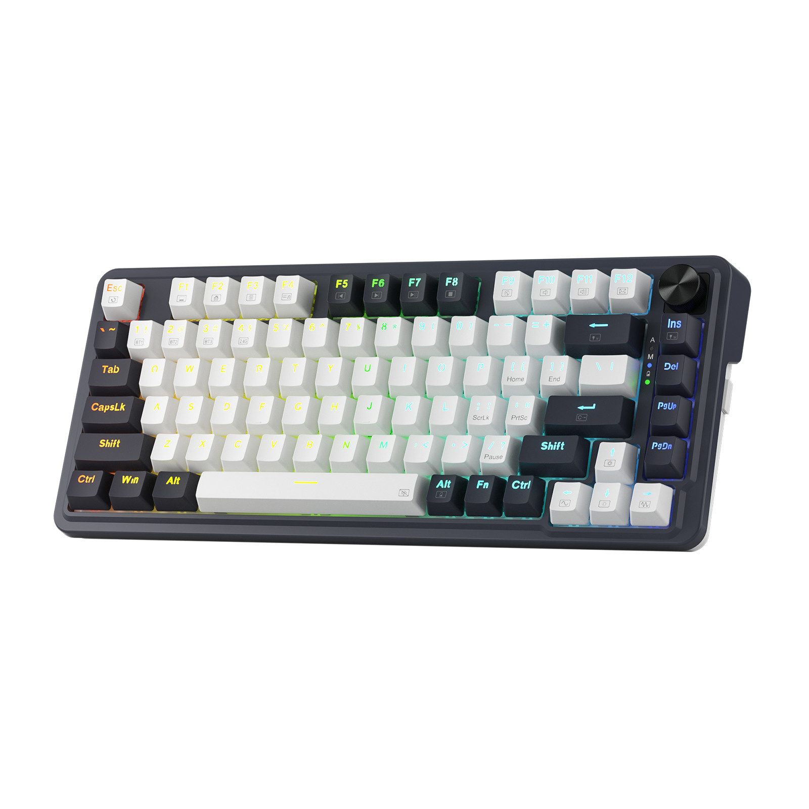 Redragon K673 PRO 75% Wireless Gasket RGB, 2,4 GHz/BT/kabelgebunden Gaming-Tastatur (3-Modus 81 Tasten Mechanische Tastatur mit Hot-Swap, rote Schalter)