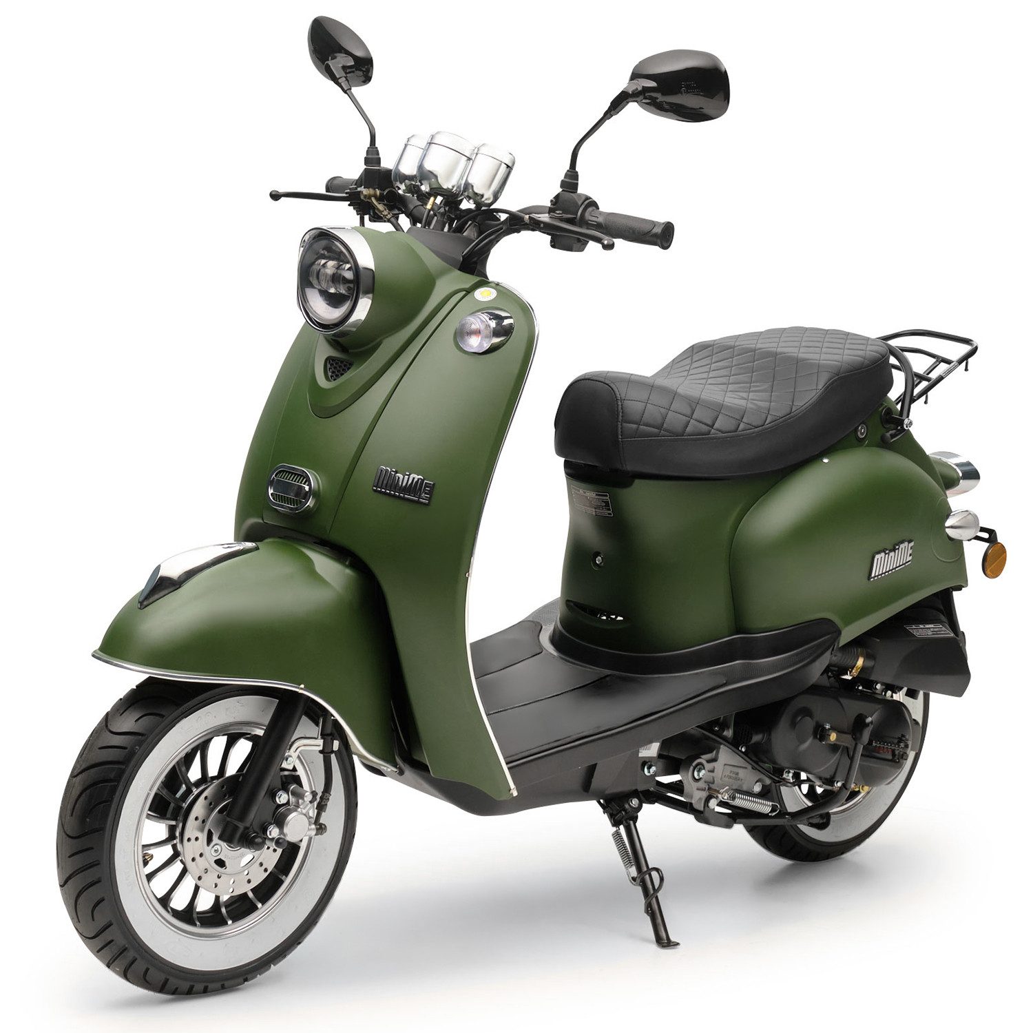 Burnout Motorroller MiniMe 2.0 Mattgrün, 50 ccm, 45 km/h, Euro 5, Unverwechselbares Retro Design, Moped