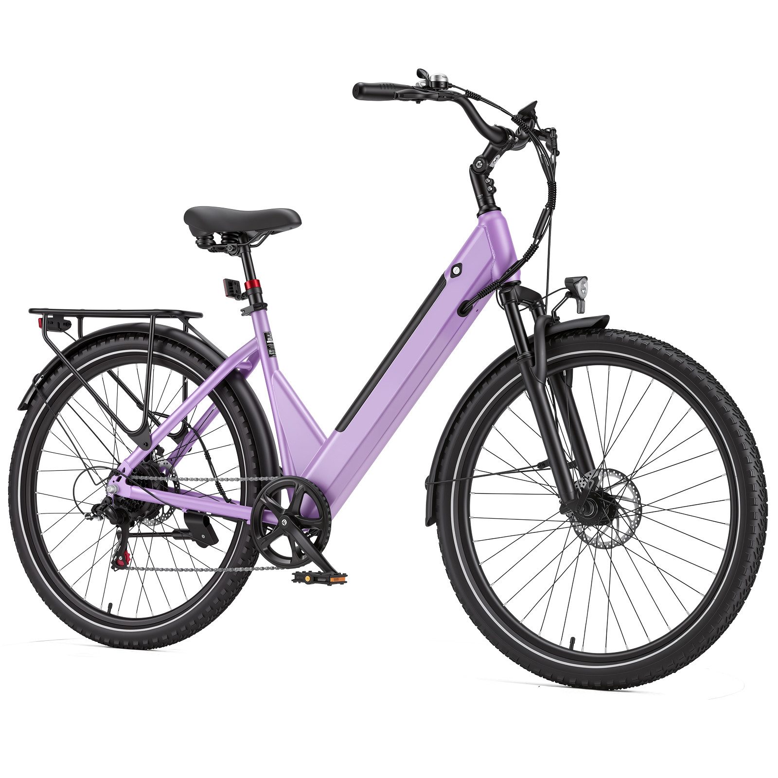 OOTD E-Bike City-E-Bike E-Bike 26", 36V 14,5Ah Akku, 522Wh, 45 Nm, bis 75 km Reichweite, 7 Gang Tourney Schaltwerk, Kettenschaltung, Federgabel, herausnehmbarer Akku, Shimano 7-Gang-Schaltung