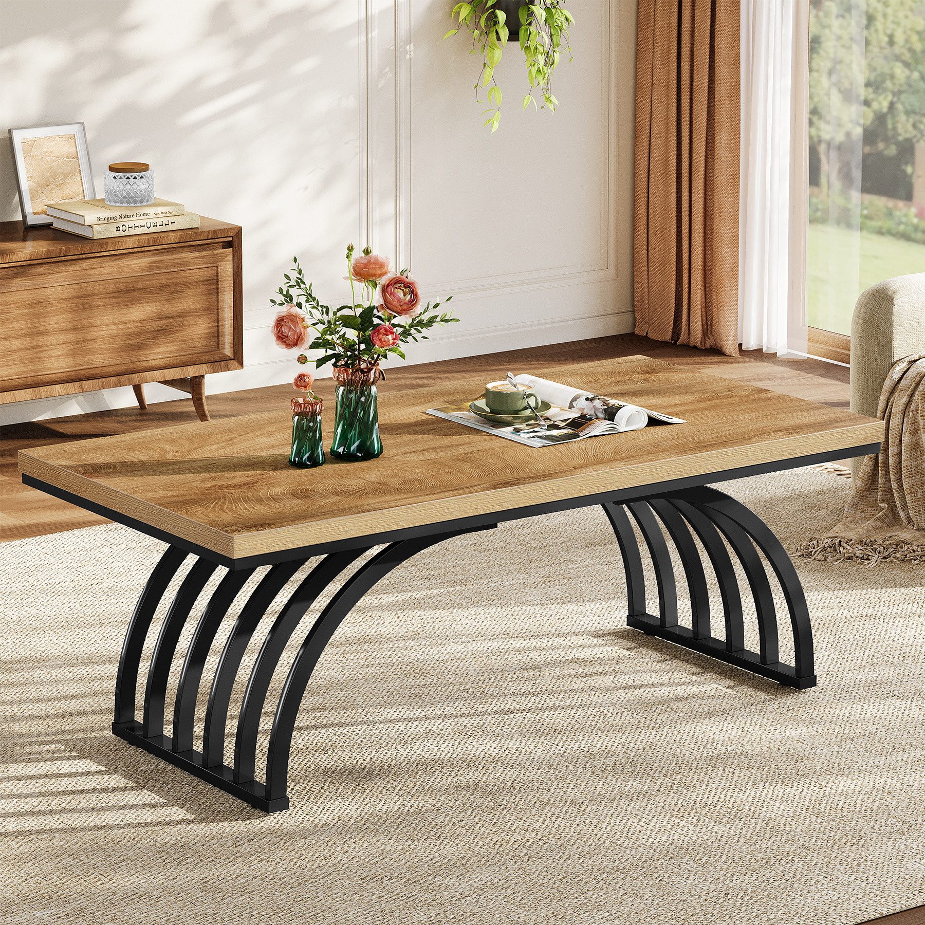 Tribesigns Couchtisch 120x60cm rechteckiger Wohnzimmertisch mit Metallbeinen für Wohnzimmer – Bild 4 von 5